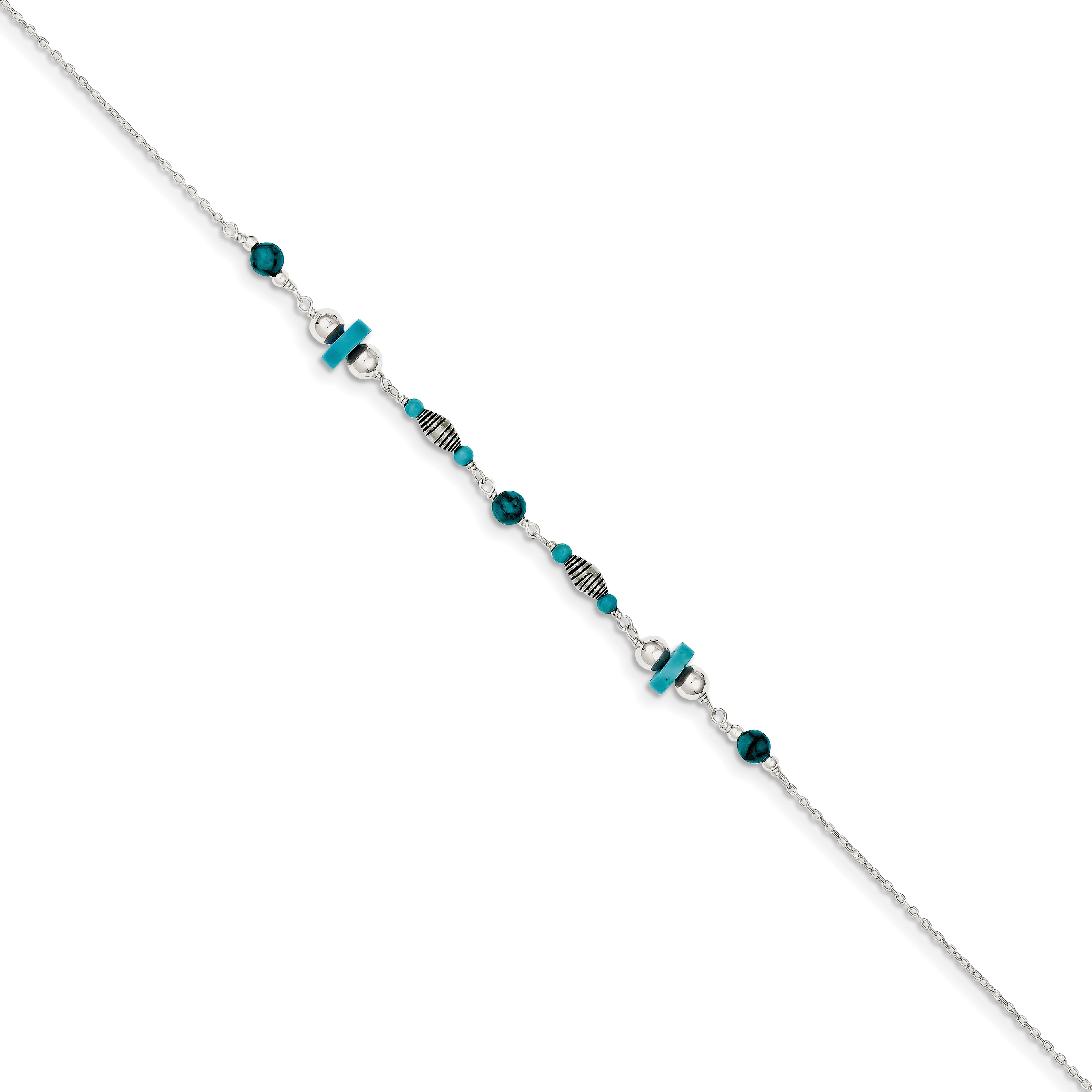 Sterling Silver Antiqued Turquoise Beaded Anklet