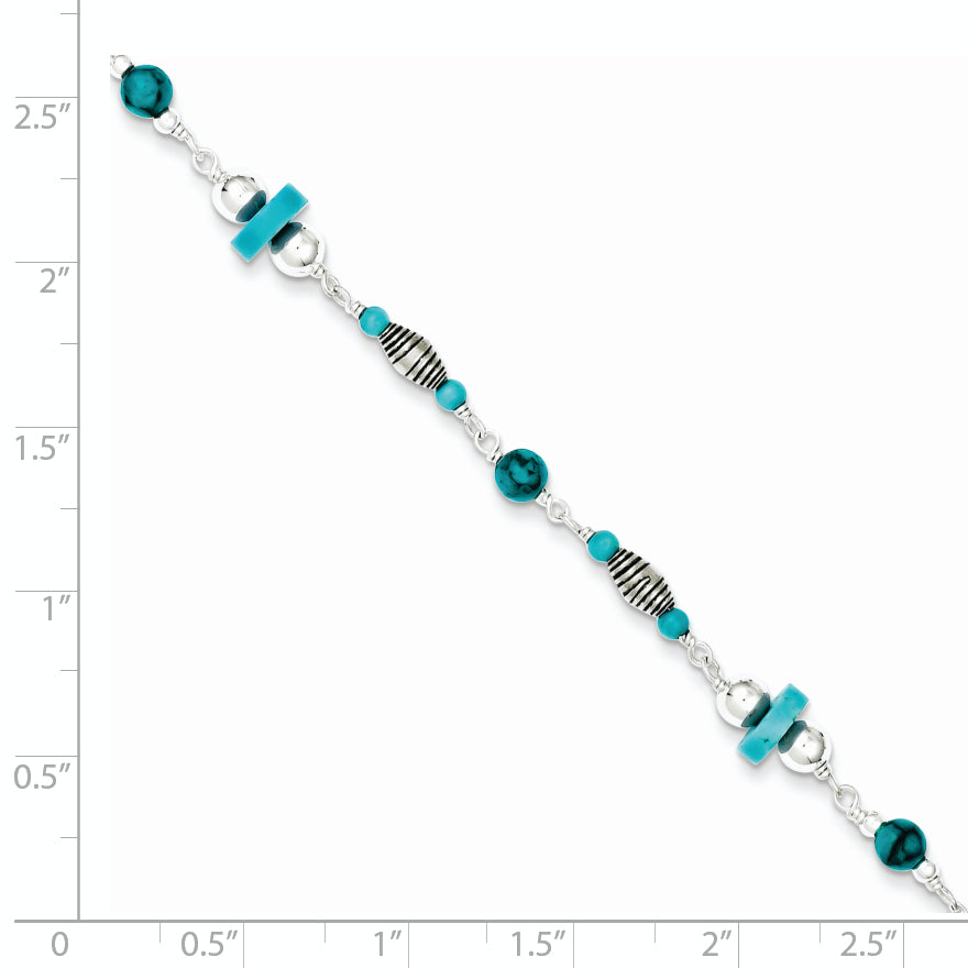 Sterling Silver Antiqued Turquoise Beaded Anklet