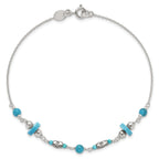 Sterling Silver Antiqued Turquoise Beaded Anklet