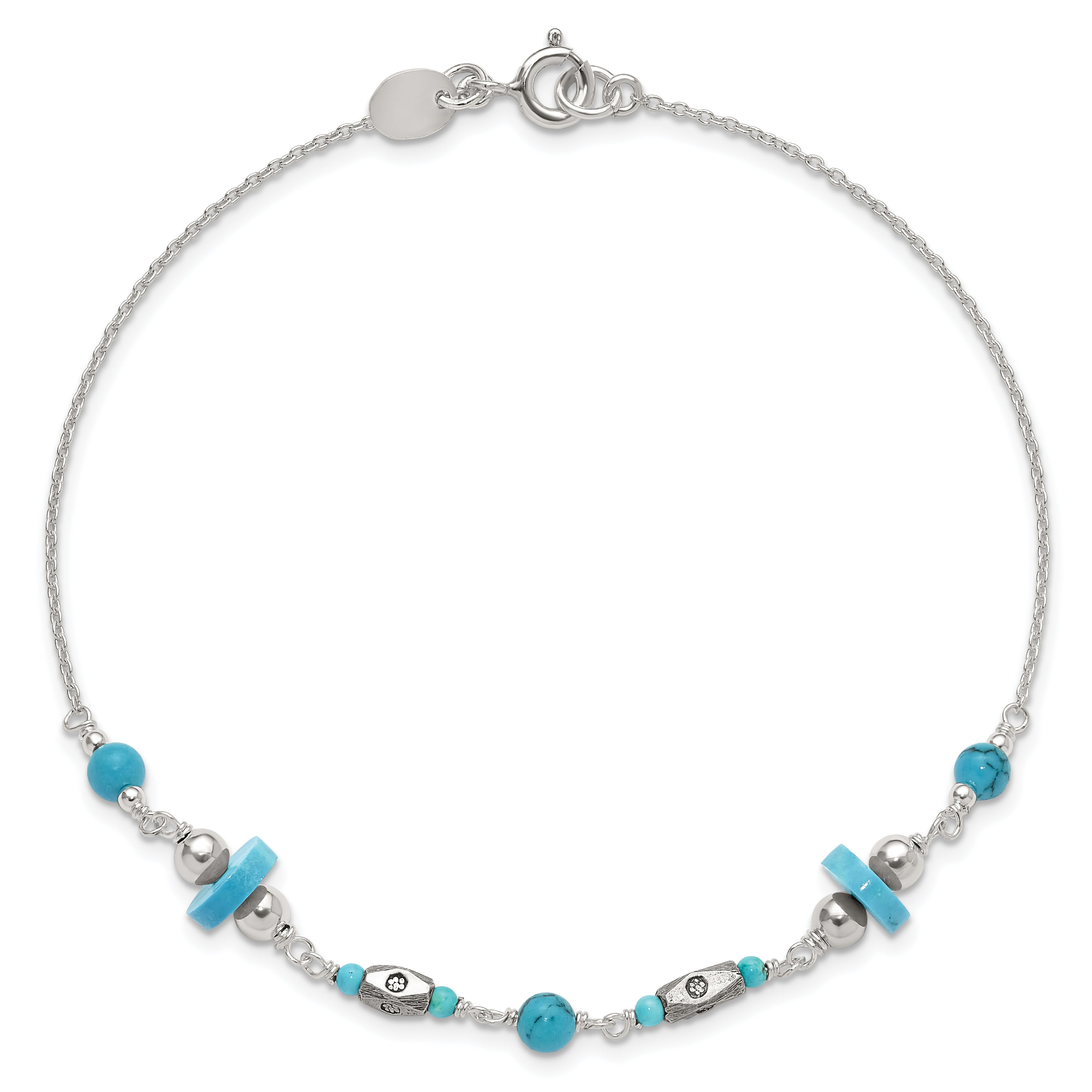 Sterling Silver Antiqued Turquoise Beaded Anklet