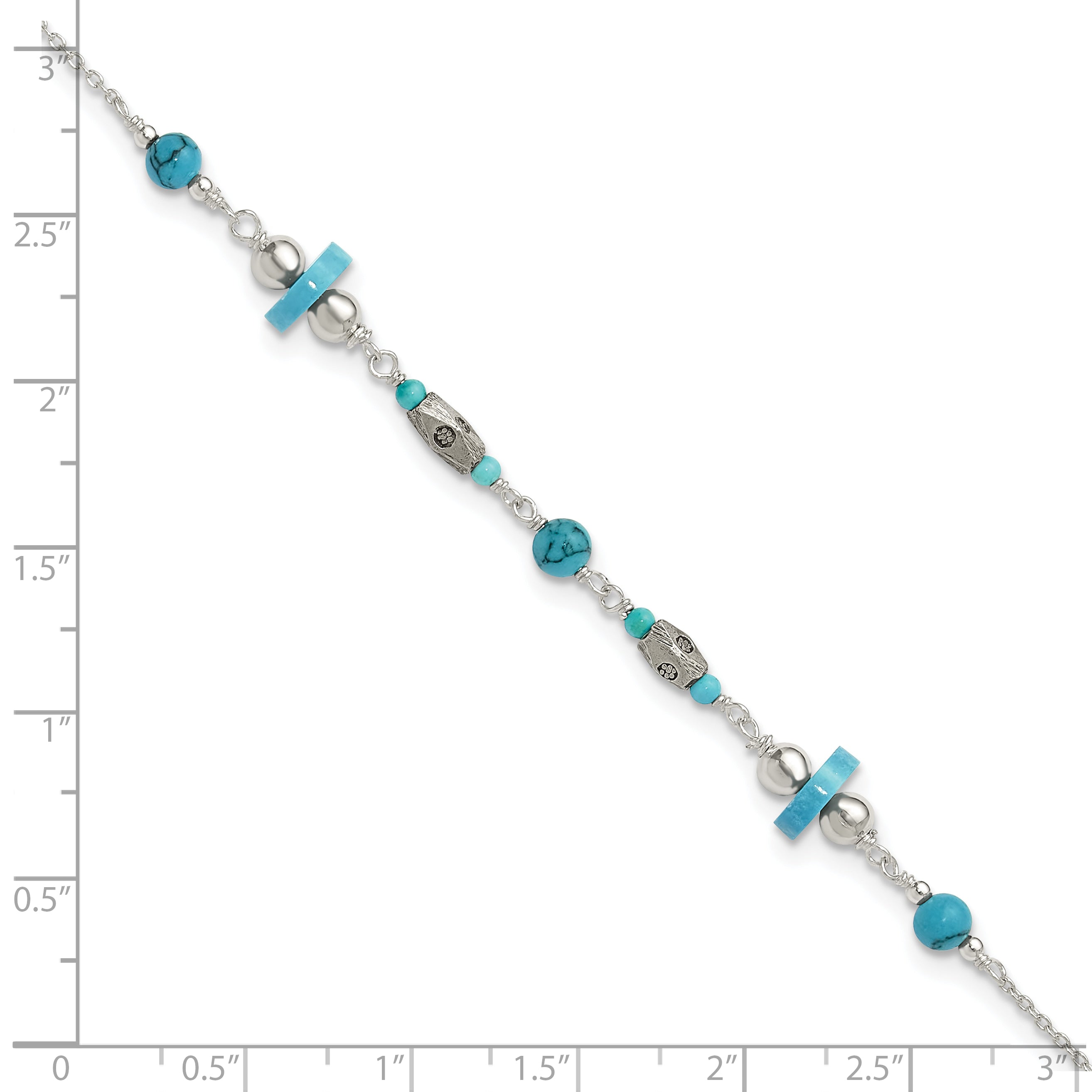 Sterling Silver Antiqued Turquoise Beaded Anklet