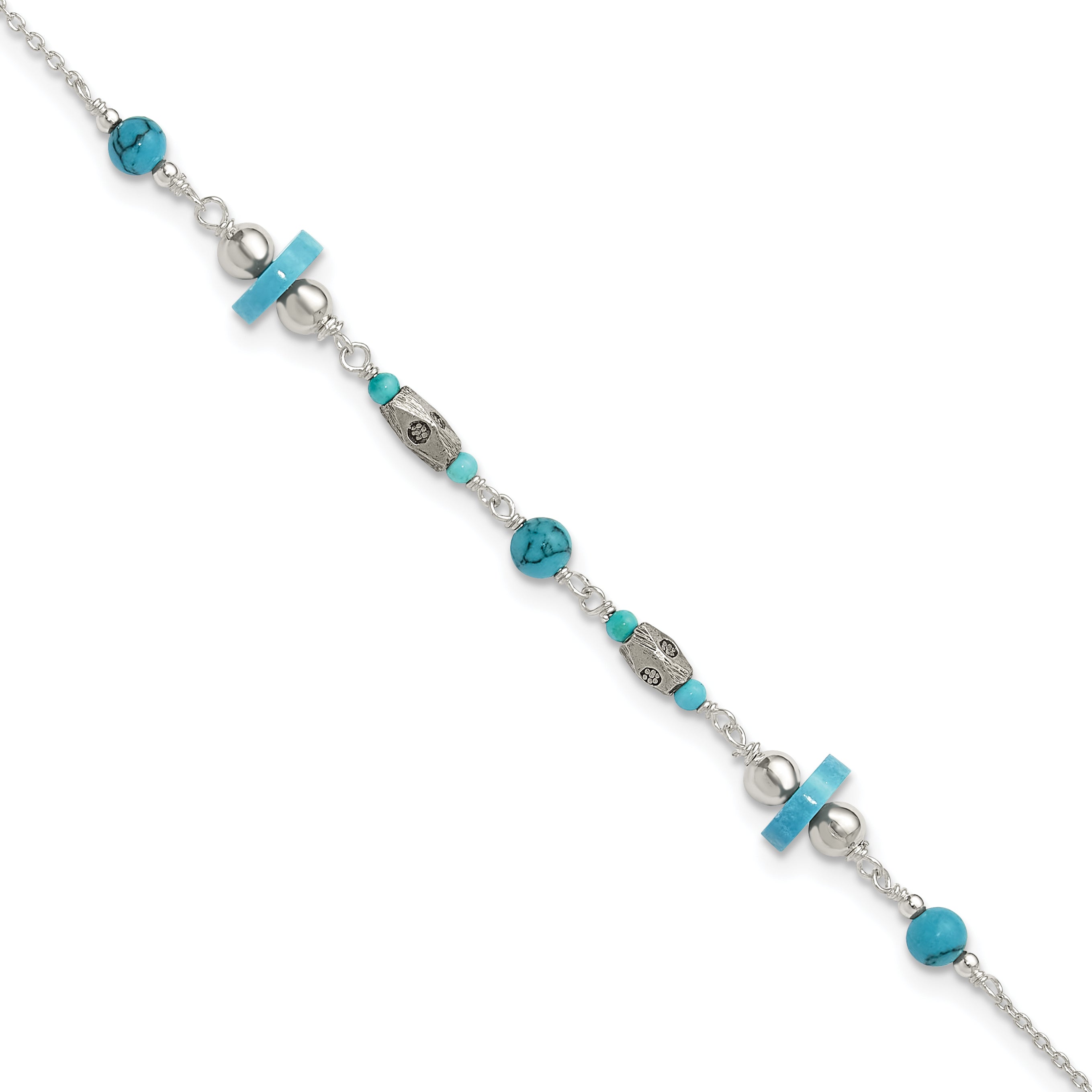 Sterling Silver Antiqued Turquoise Beaded Anklet Main image