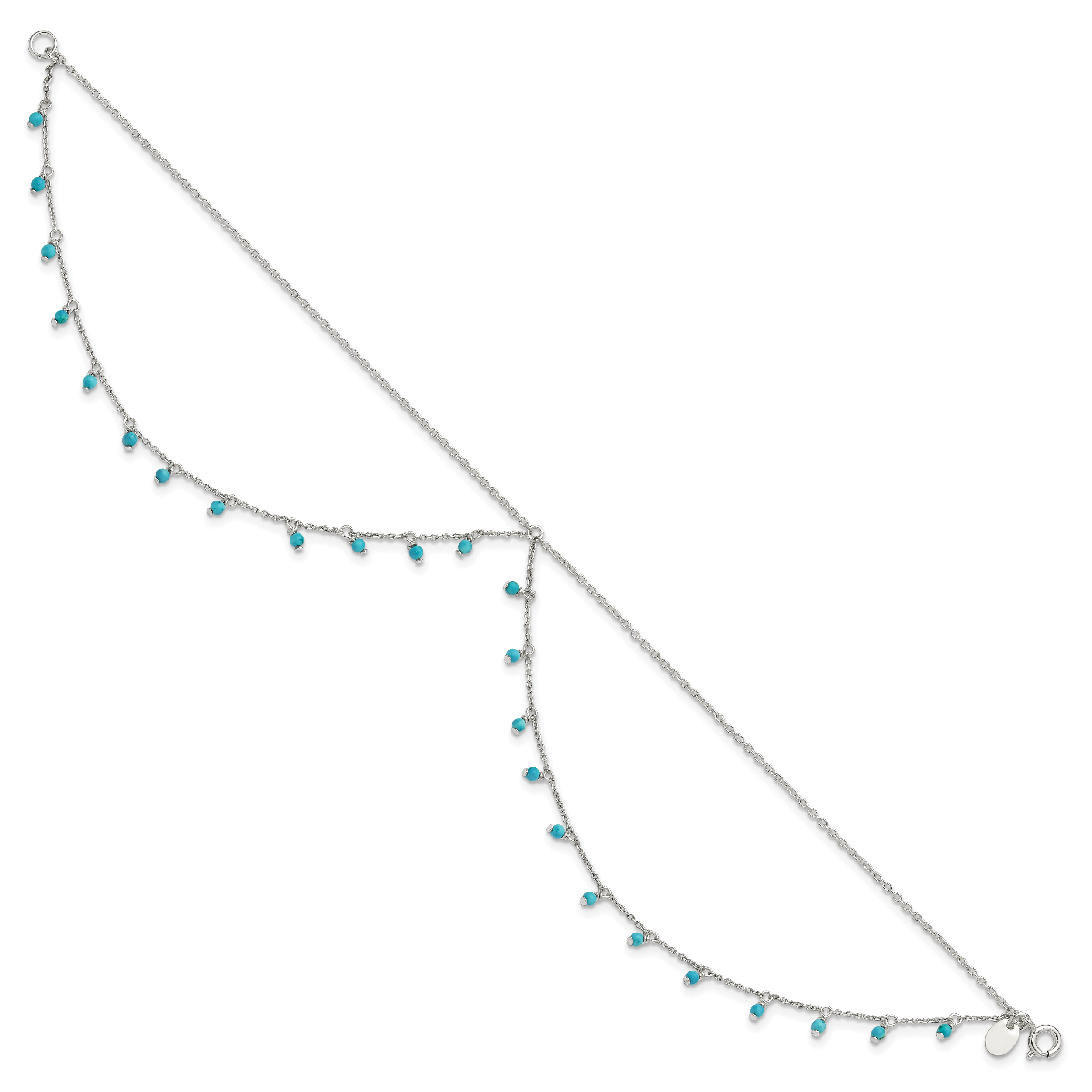 Sterling Silver Turquoise Beads Double Chain Anklet Secondary image