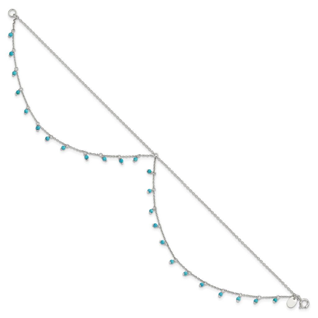 Sterling Silver Turquoise Beads Double Chain Anklet