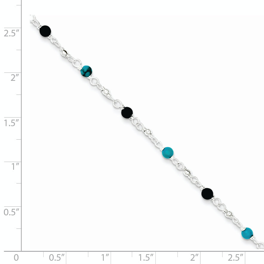 Sterling Silver Onyx/Turquoise Beads Anklet