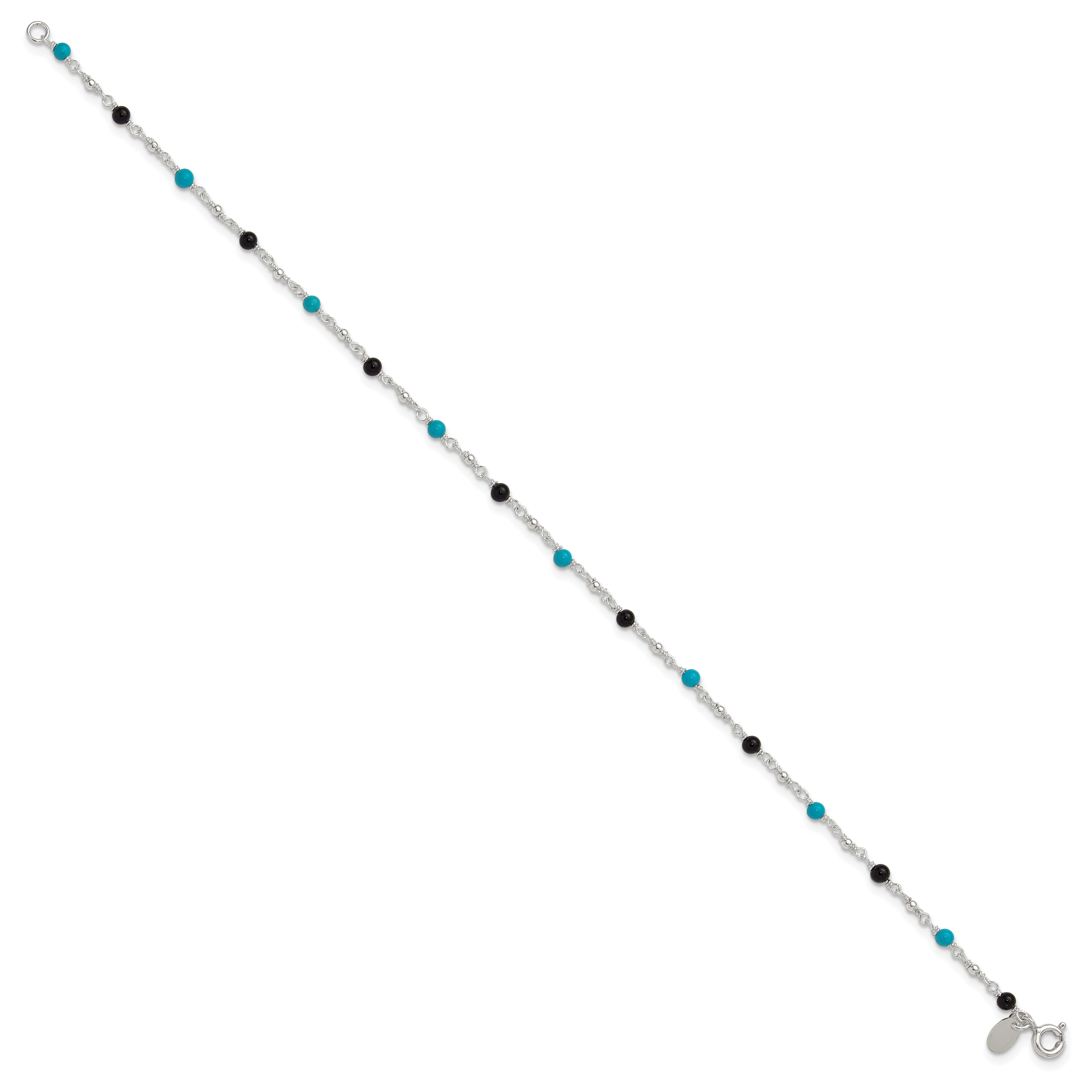 Sterling Silver Onyx/Turquoise Beads Anklet Secondary image