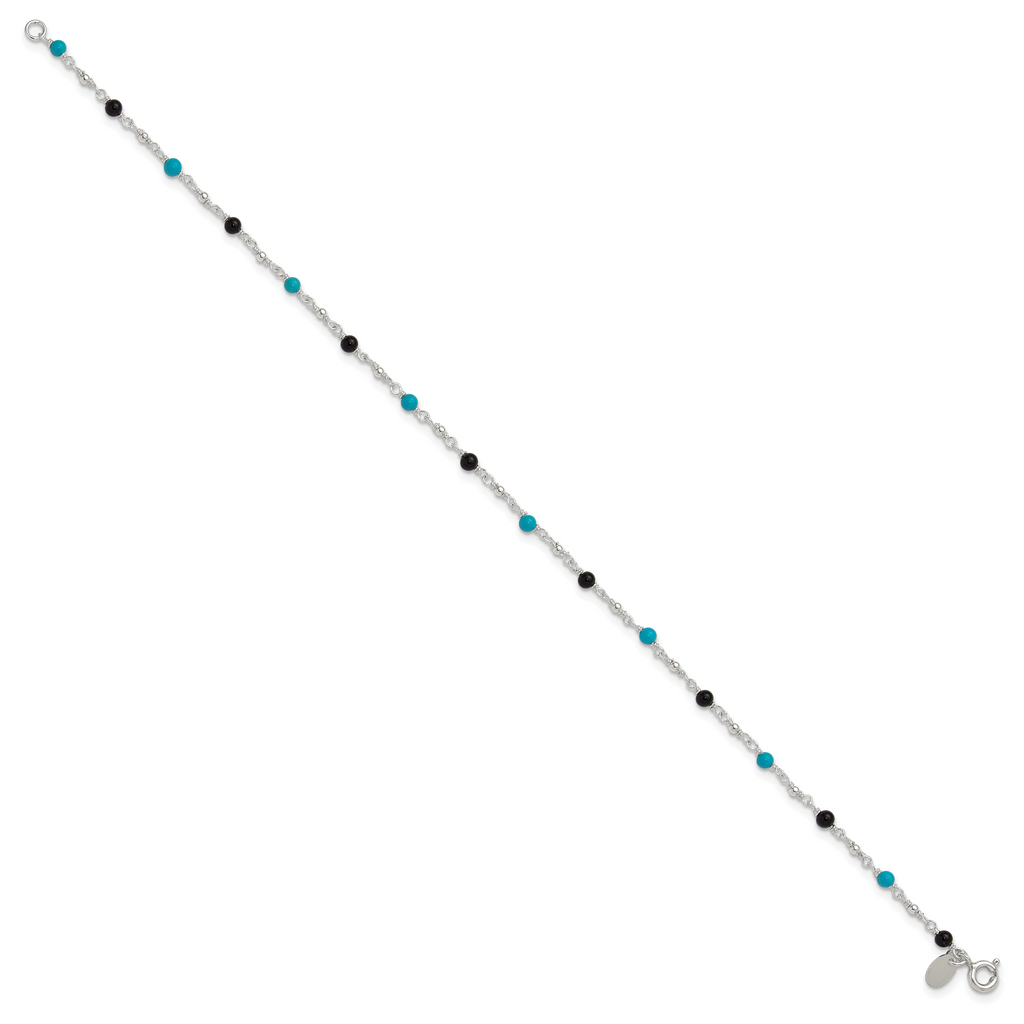 Sterling Silver Onyx/Turquoise Beads Anklet
