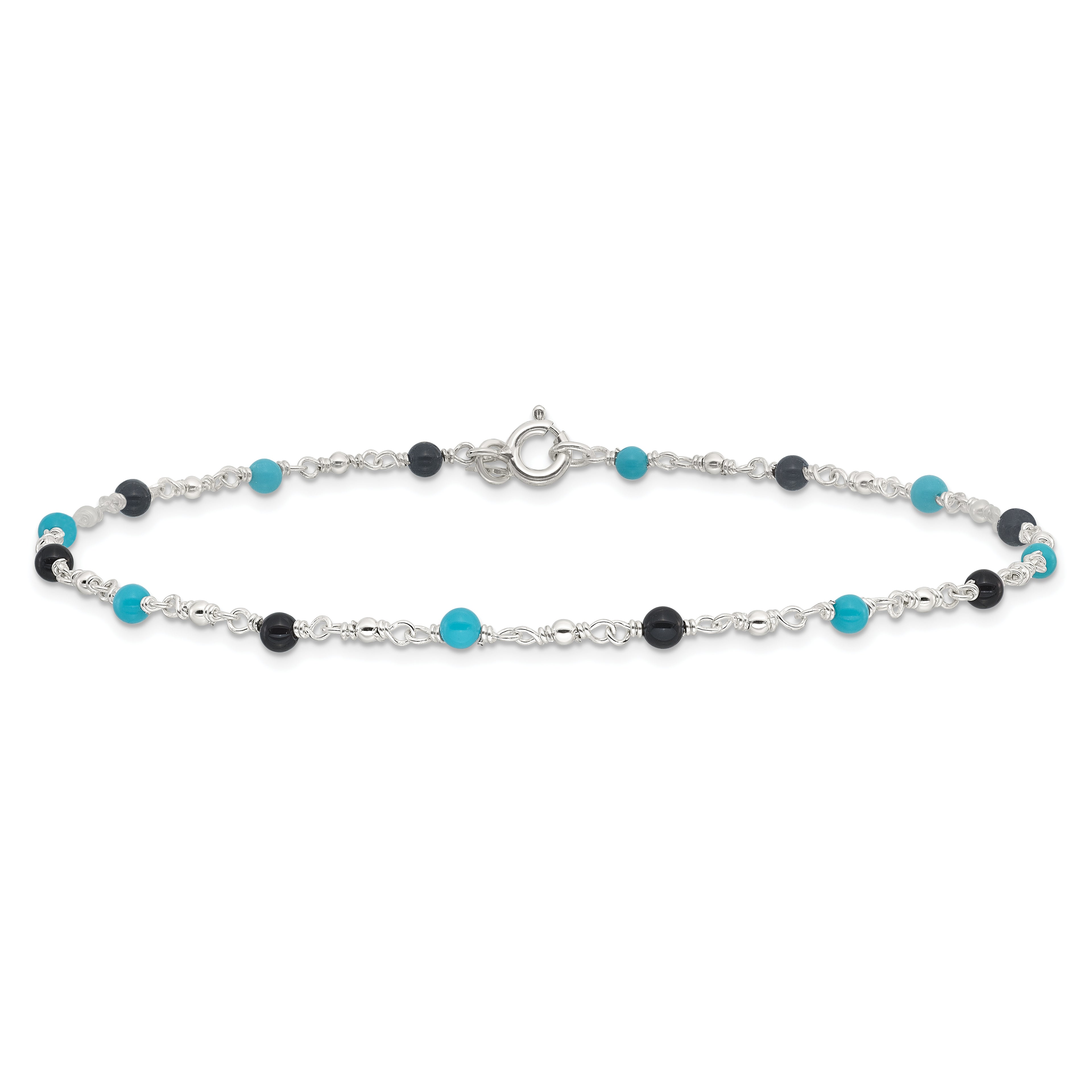 Sterling Silver Onyx/Turquoise Beads Anklet