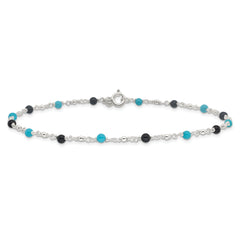 Sterling Silver Onyx/Turquoise Beads Anklet