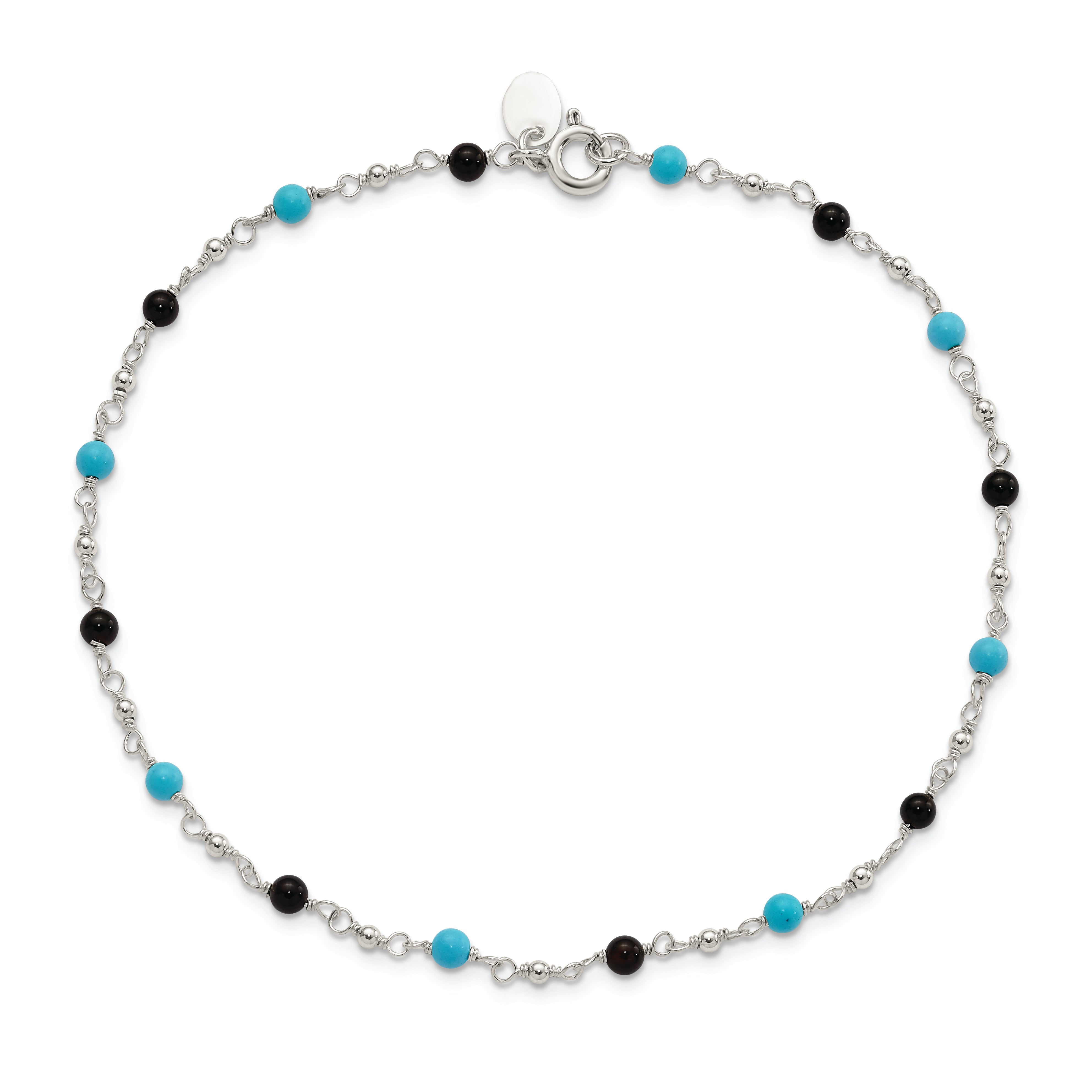 Sterling Silver Onyx/Turquoise Beads Anklet