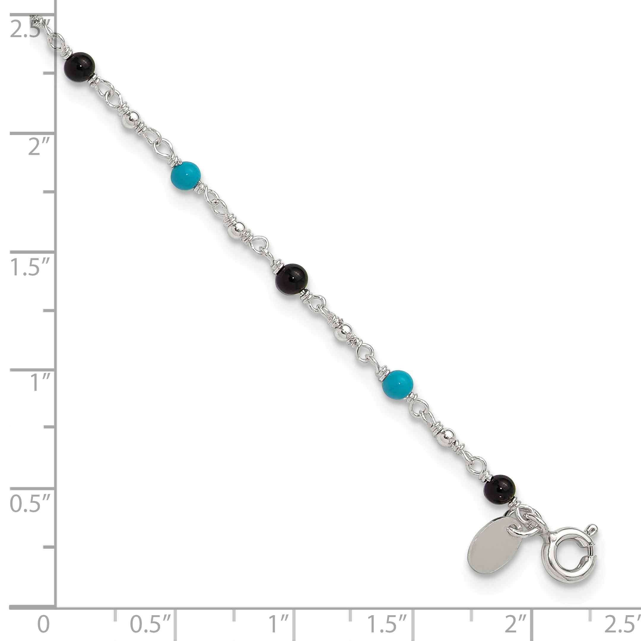 Sterling Silver Onyx/Turquoise Beads Anklet