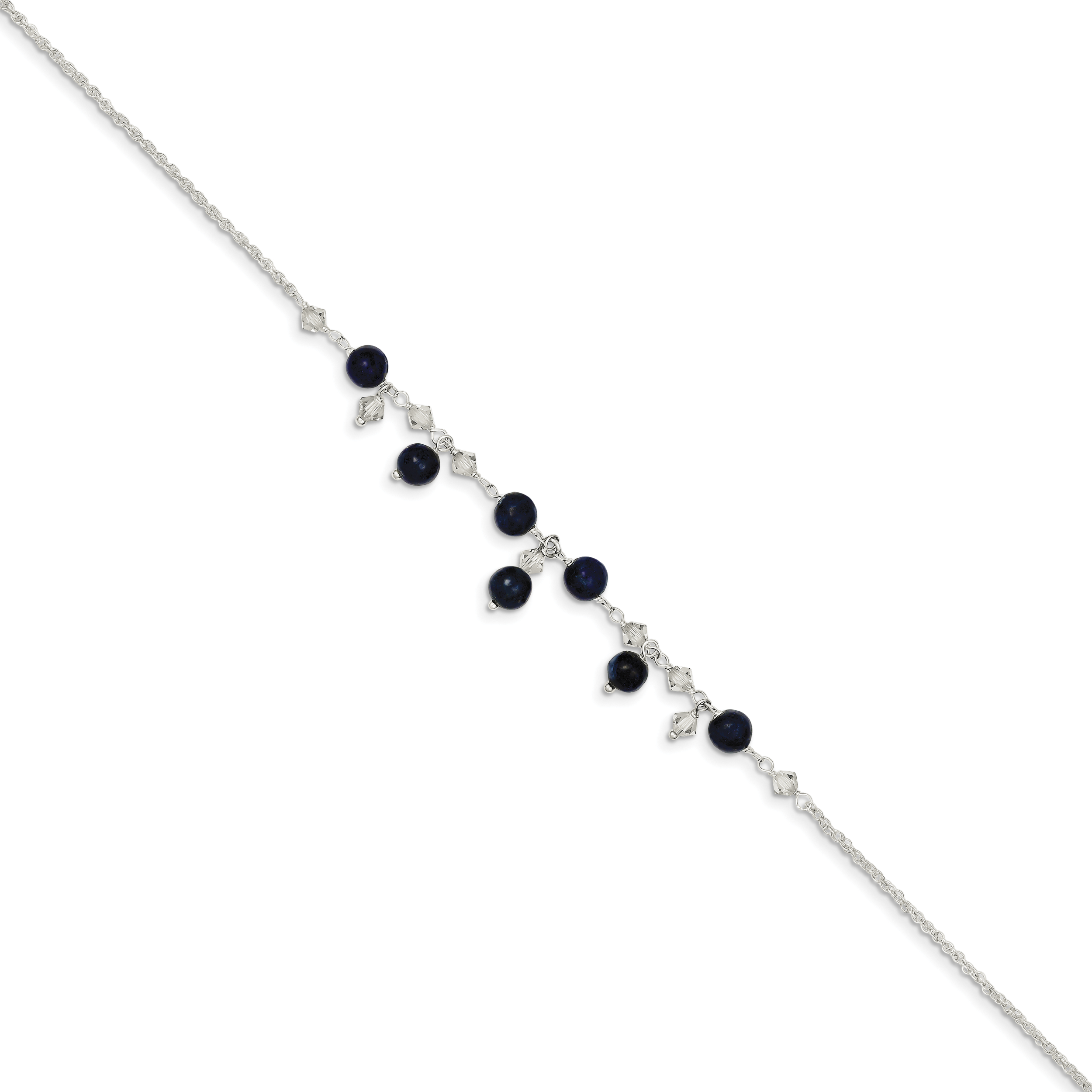 Sterling Silver 9 inch Shadow Crystal & Lapis Anklet Secondary image