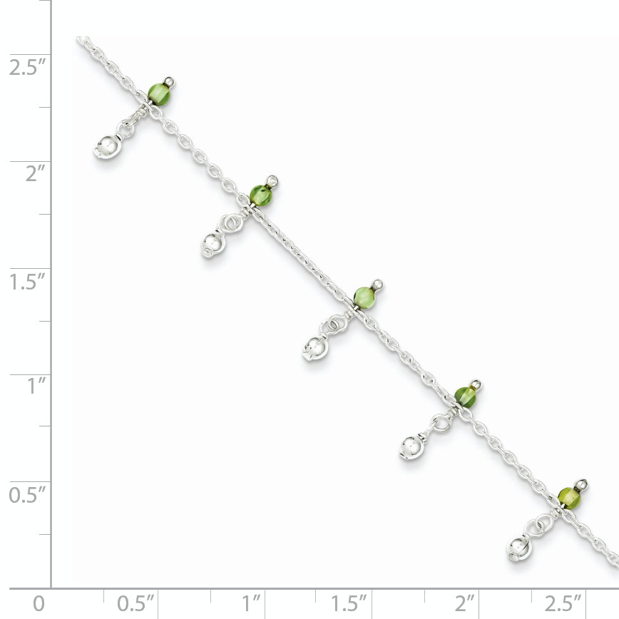 Sterling Silver Peridot Beads Anklet