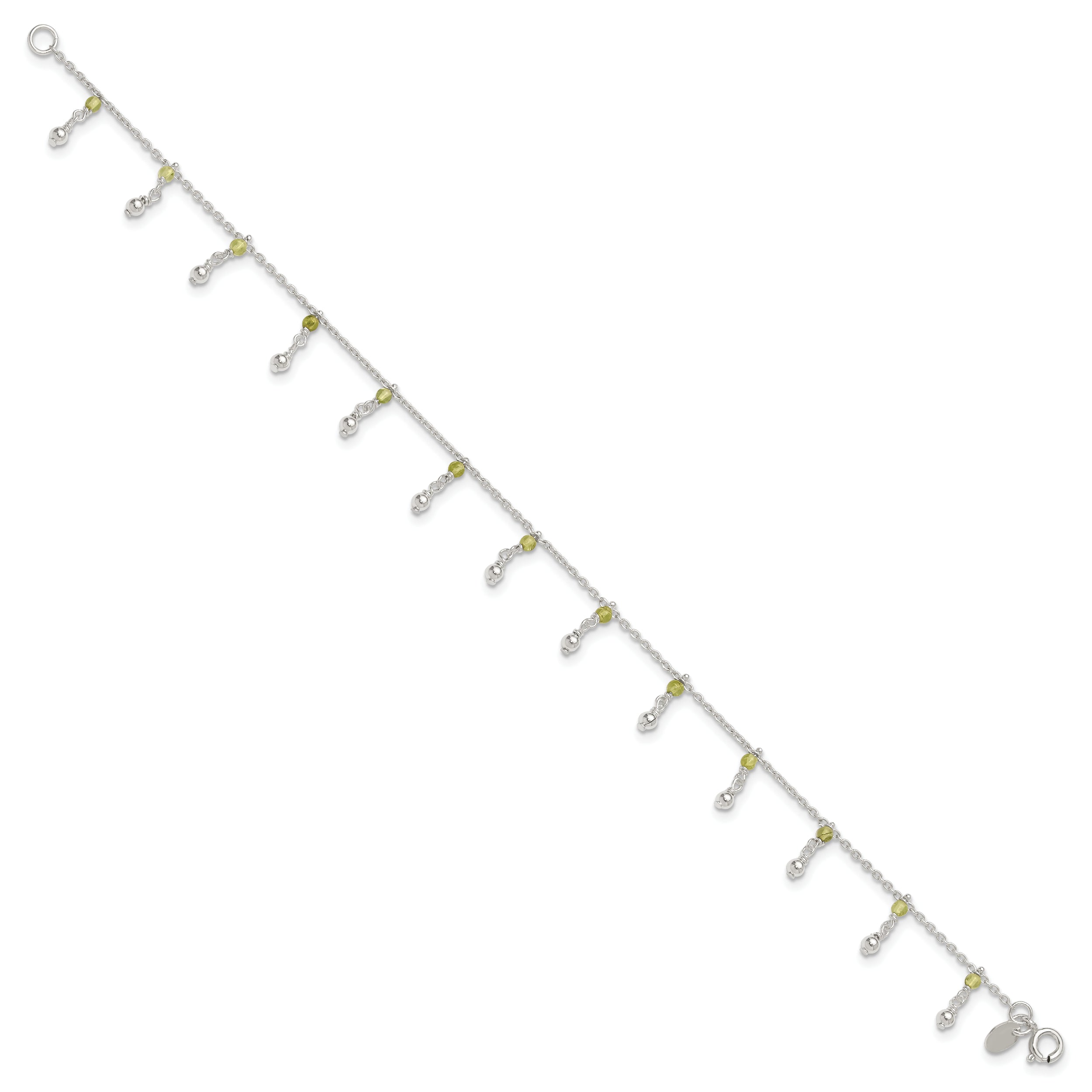 Sterling Silver Peridot Beads Anklet