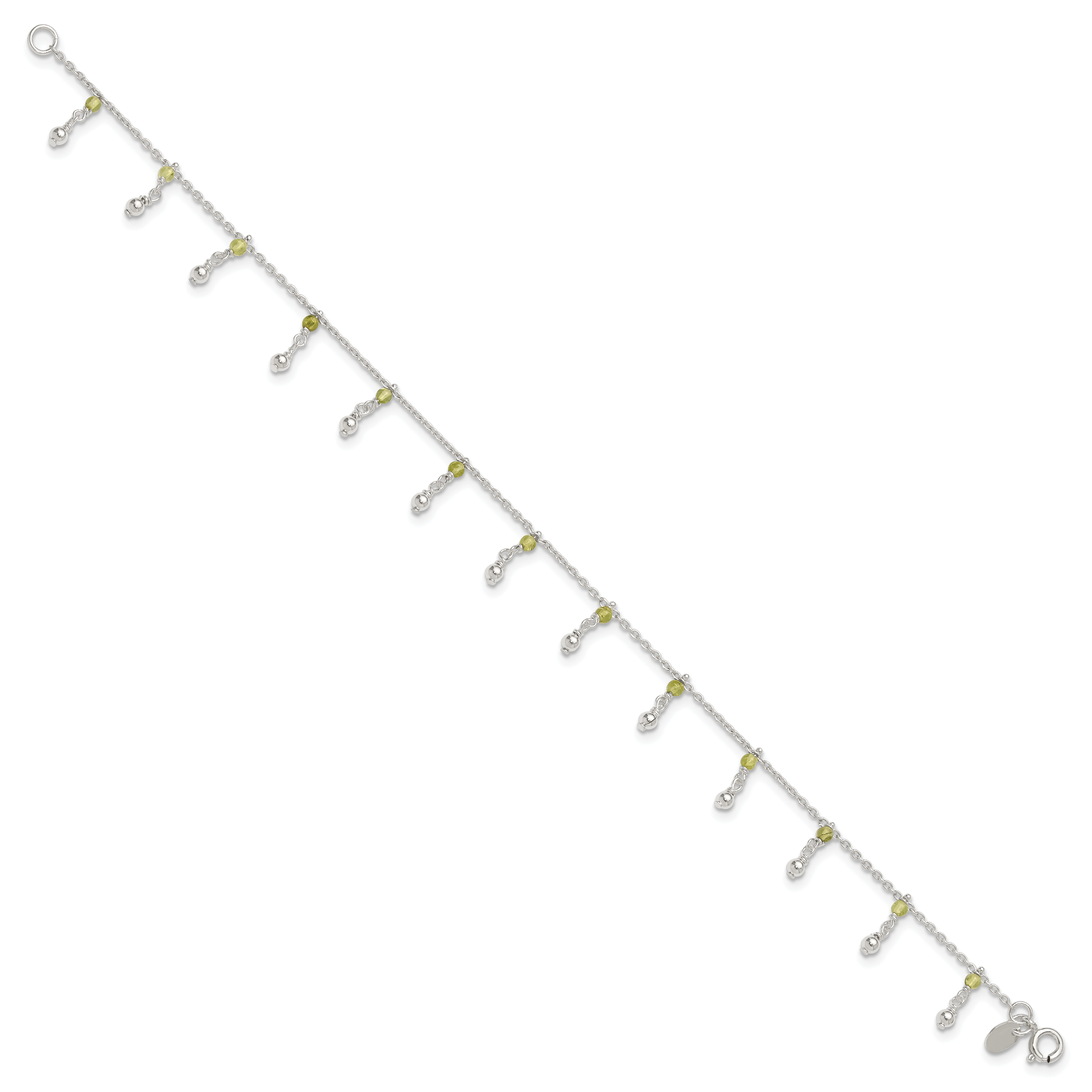 Sterling Silver Peridot Beads Anklet