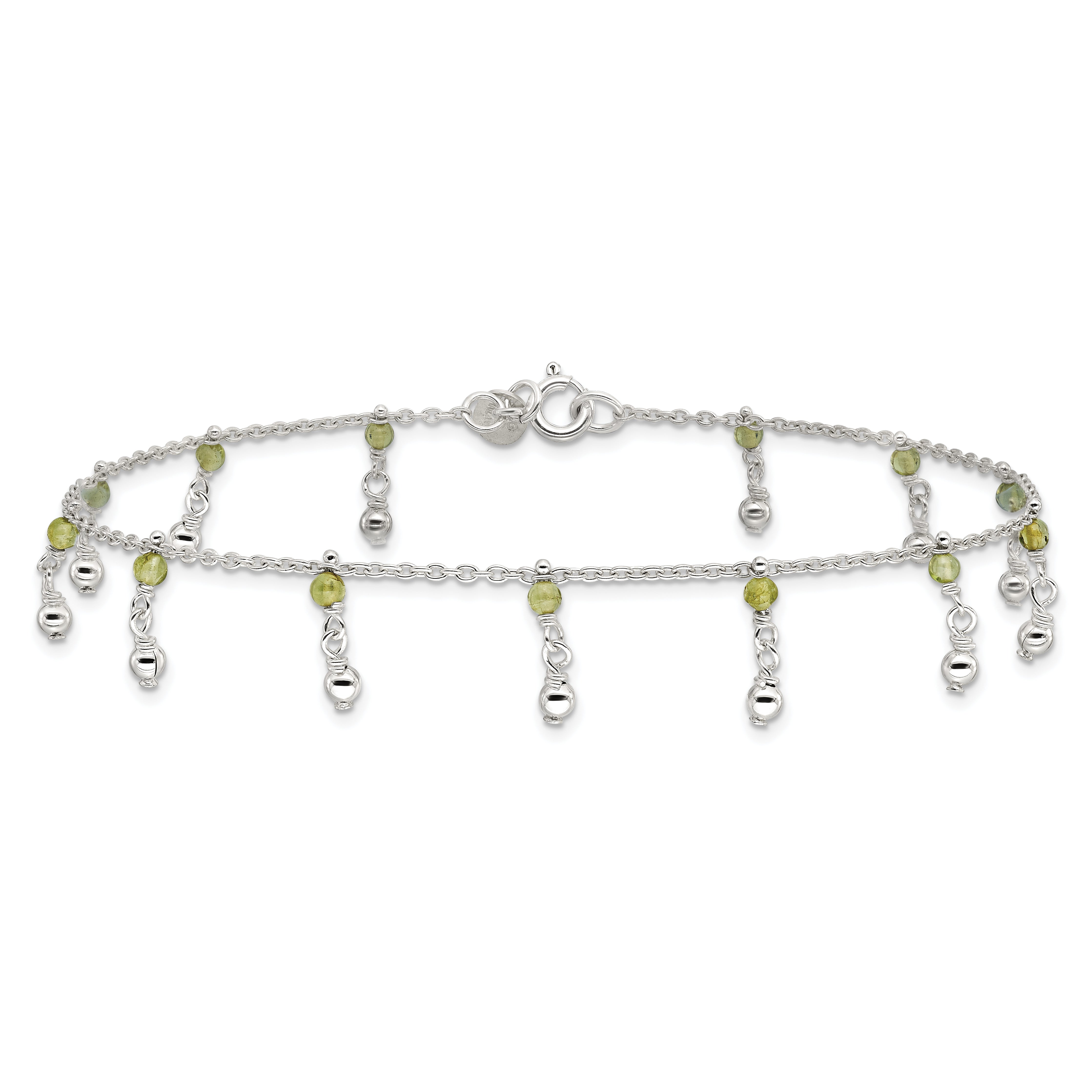 Sterling Silver Peridot Beads Anklet