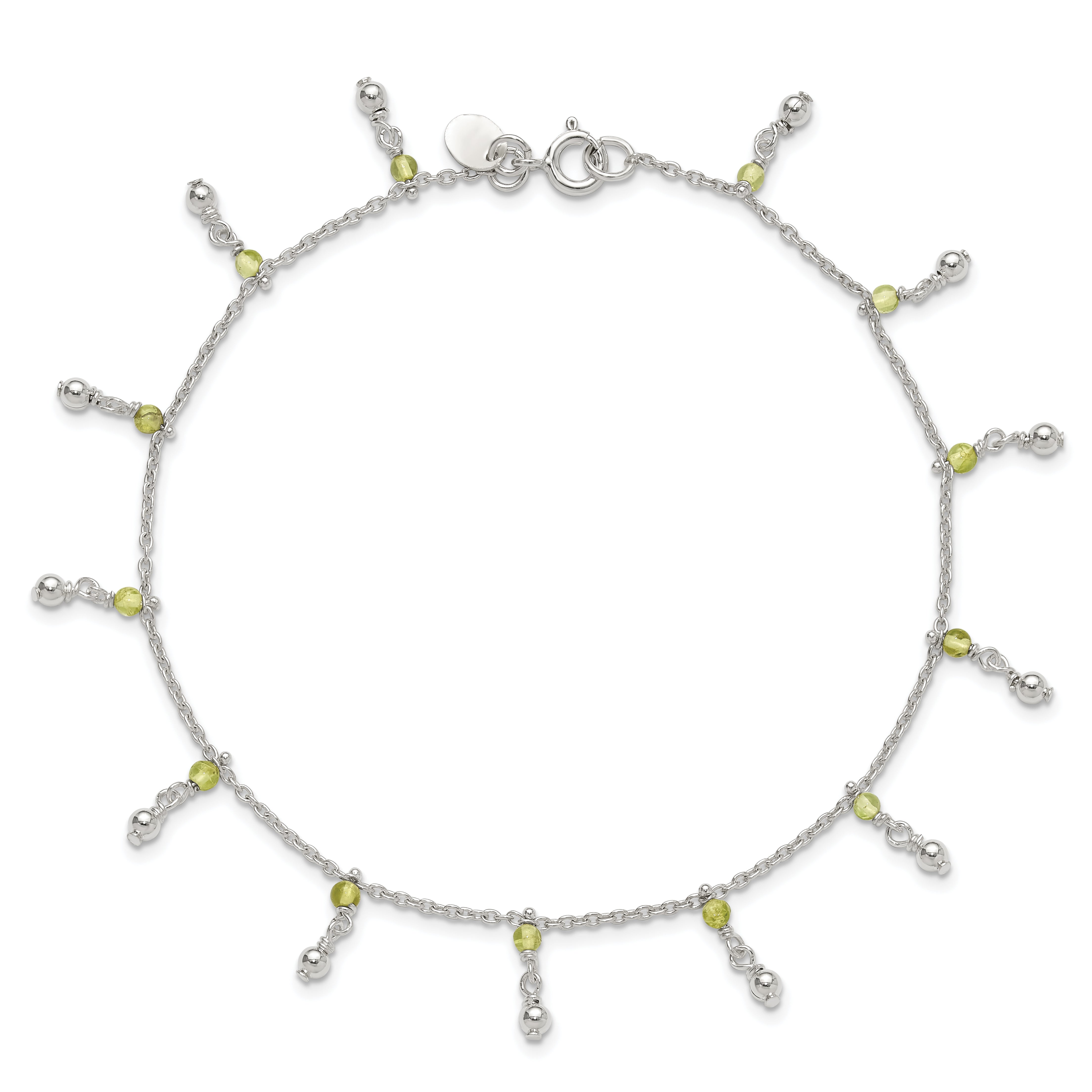 Sterling Silver Peridot Beads Anklet