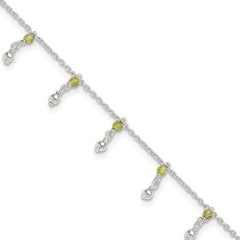 Sterling Silver Peridot Beads Anklet