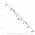 Sterling Silver 9in Pink Crystal Green Quartz Peridot Beads Anklet