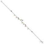 Sterling Silver 9in Pink Crystal Green Quartz Peridot Beads Anklet