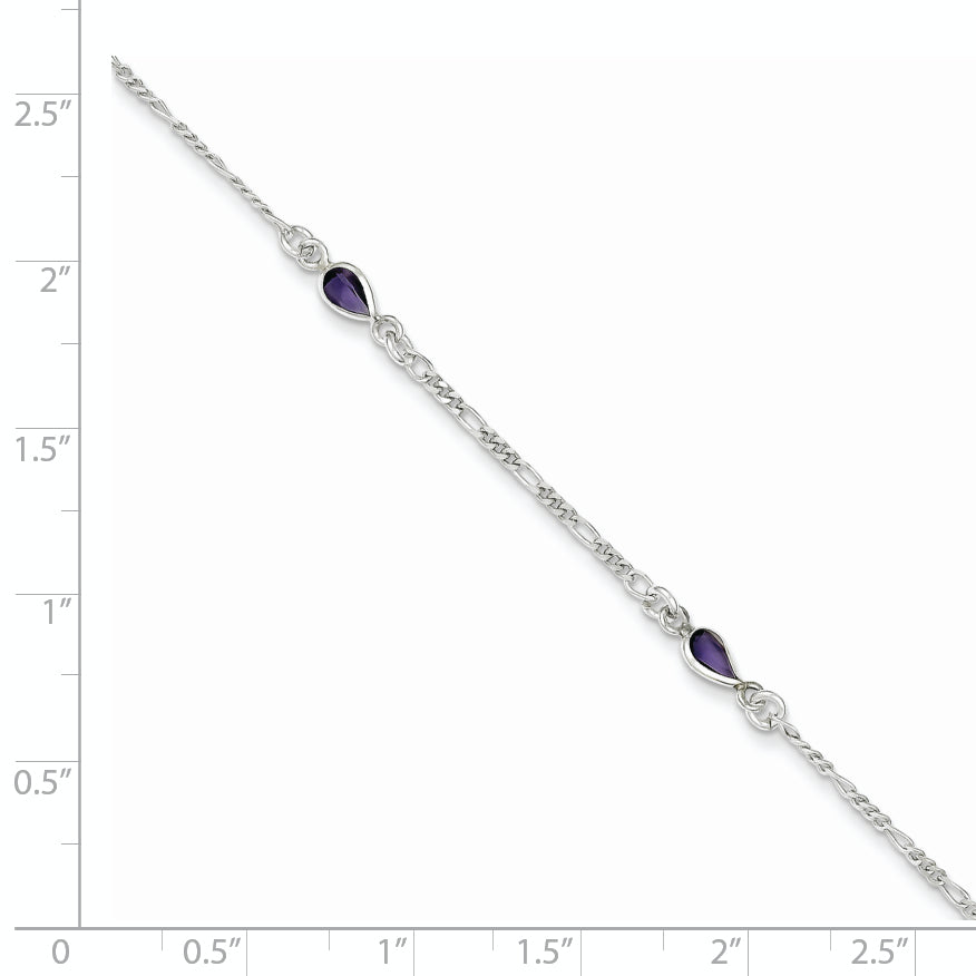 Sterling Silver Purple Glass Anklet