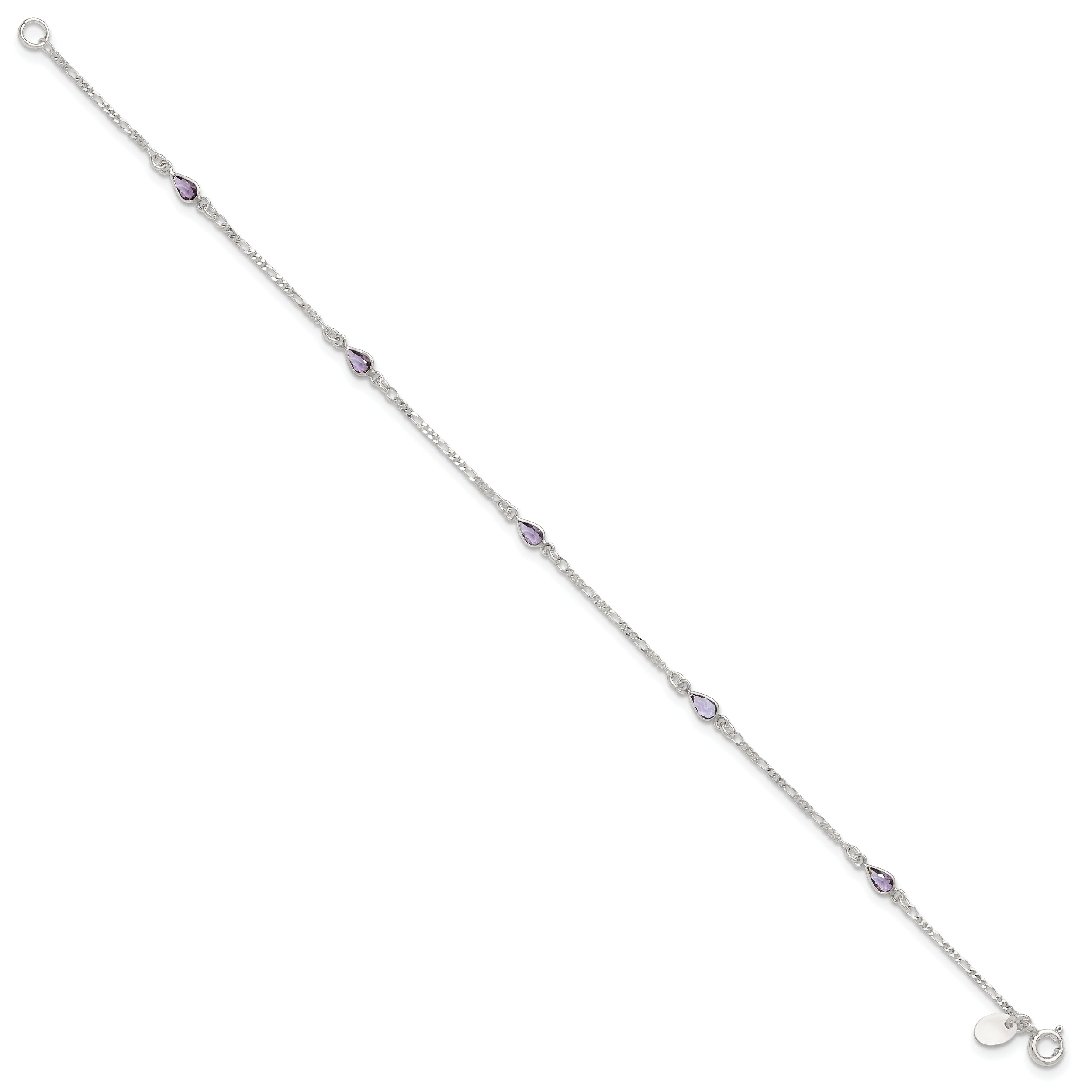 Sterling Silver Purple Glass Anklet