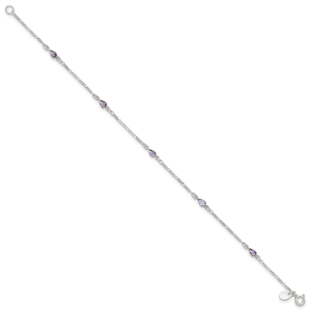 Sterling Silver Purple Glass Anklet