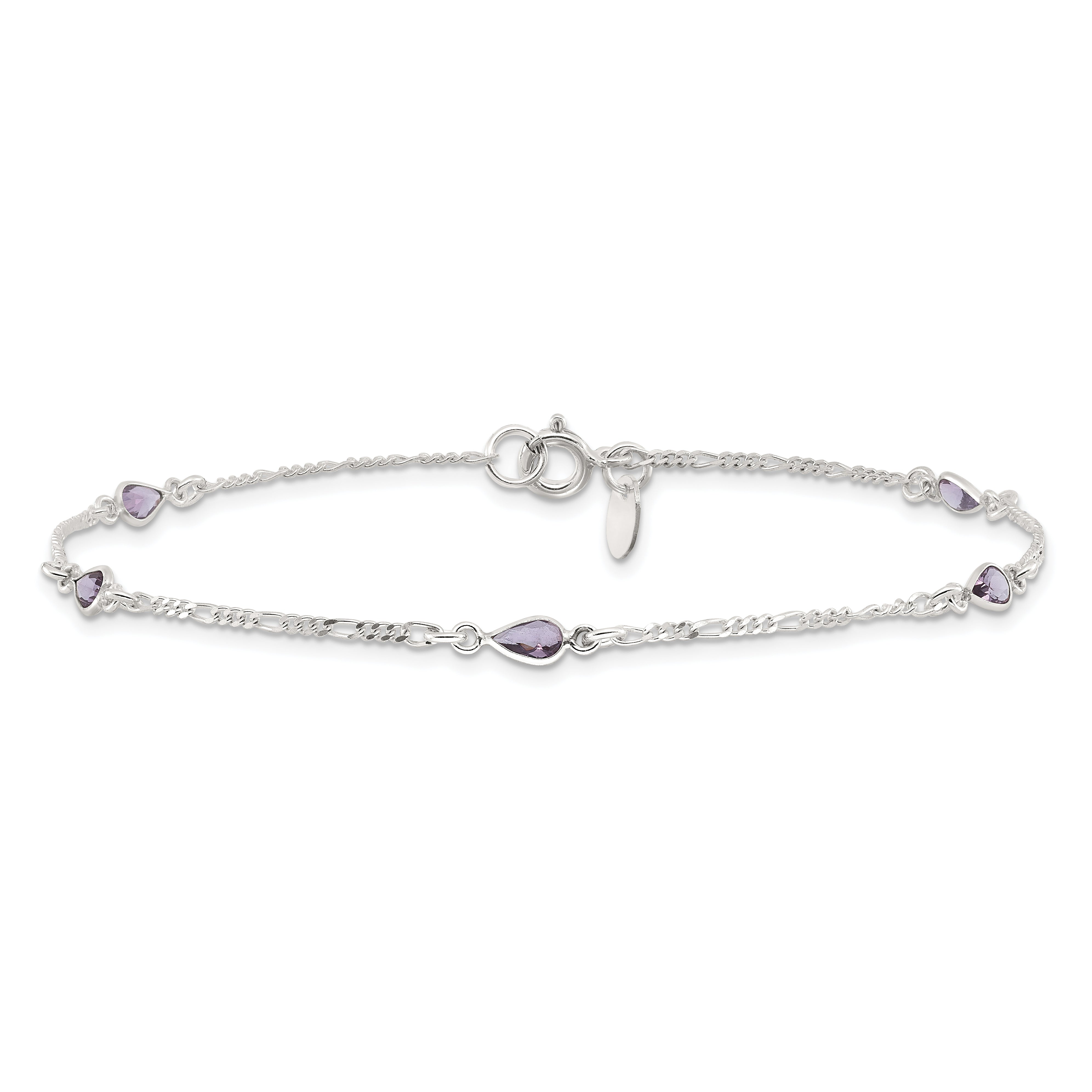 Sterling Silver Purple Glass Anklet