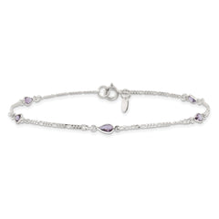 Sterling Silver Purple Glass Anklet