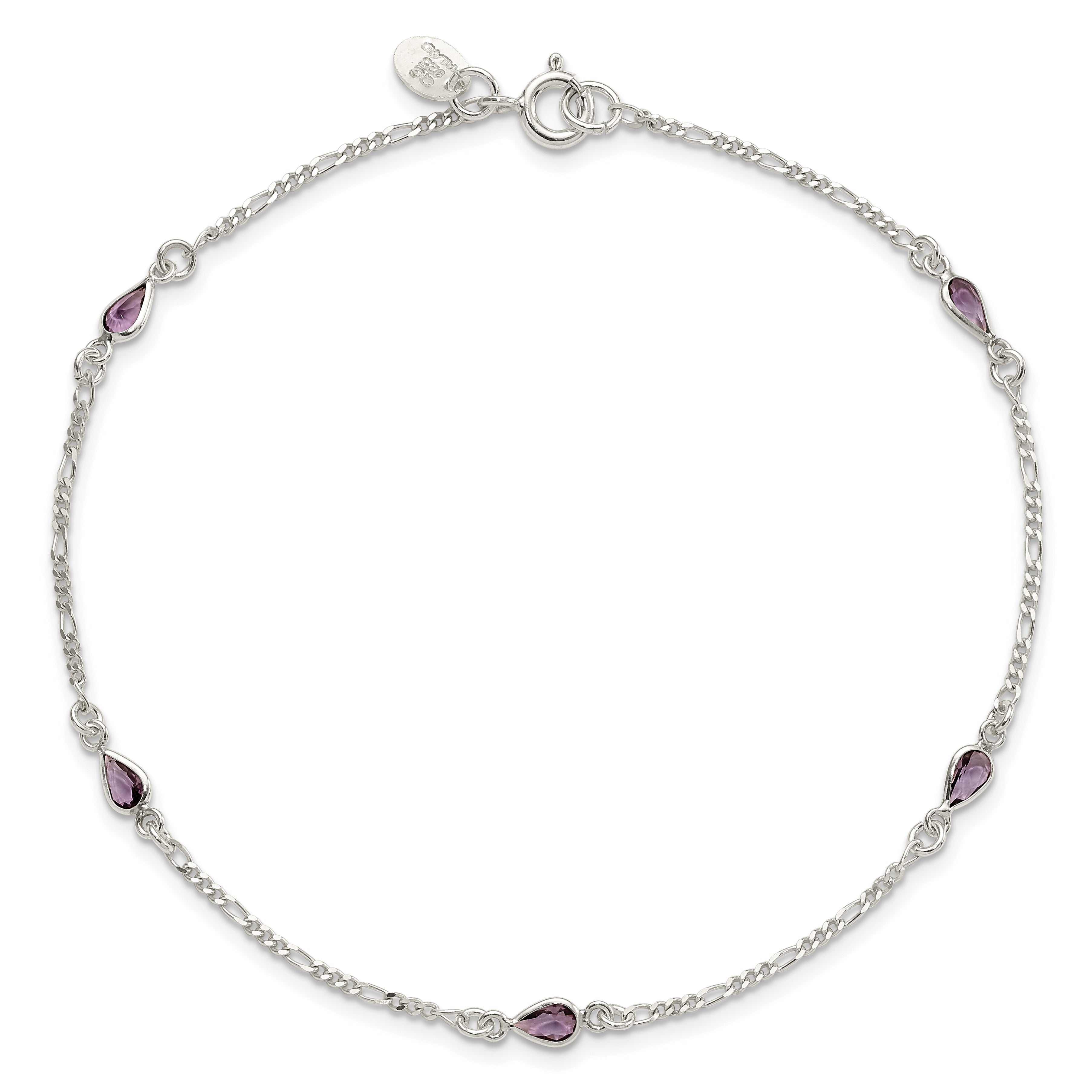 Sterling Silver Purple Glass Anklet