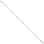 Sterling Silver Puffed Heart 5-Station 9 inch Plus 1 inch Extender - Total 10 inch Anklet