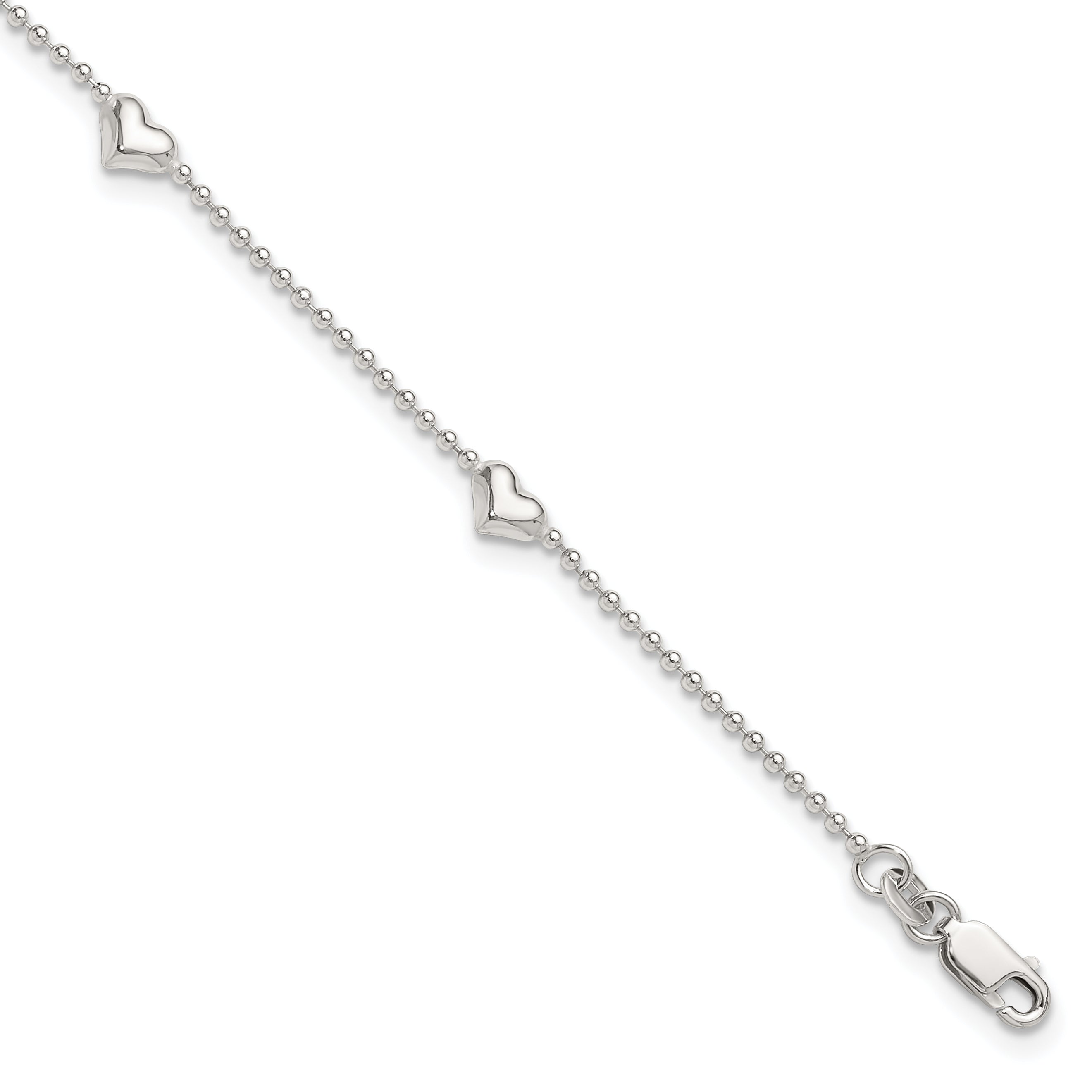 Sterling Silver Puffed Heart 5-Station 9 inch Plus 1 inch Extender - Total 10 inch Anklet Main image