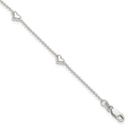 Sterling Silver Puffed Heart 5-Station 9 inch Plus 1 inch Extender - Total 10 inch Anklet