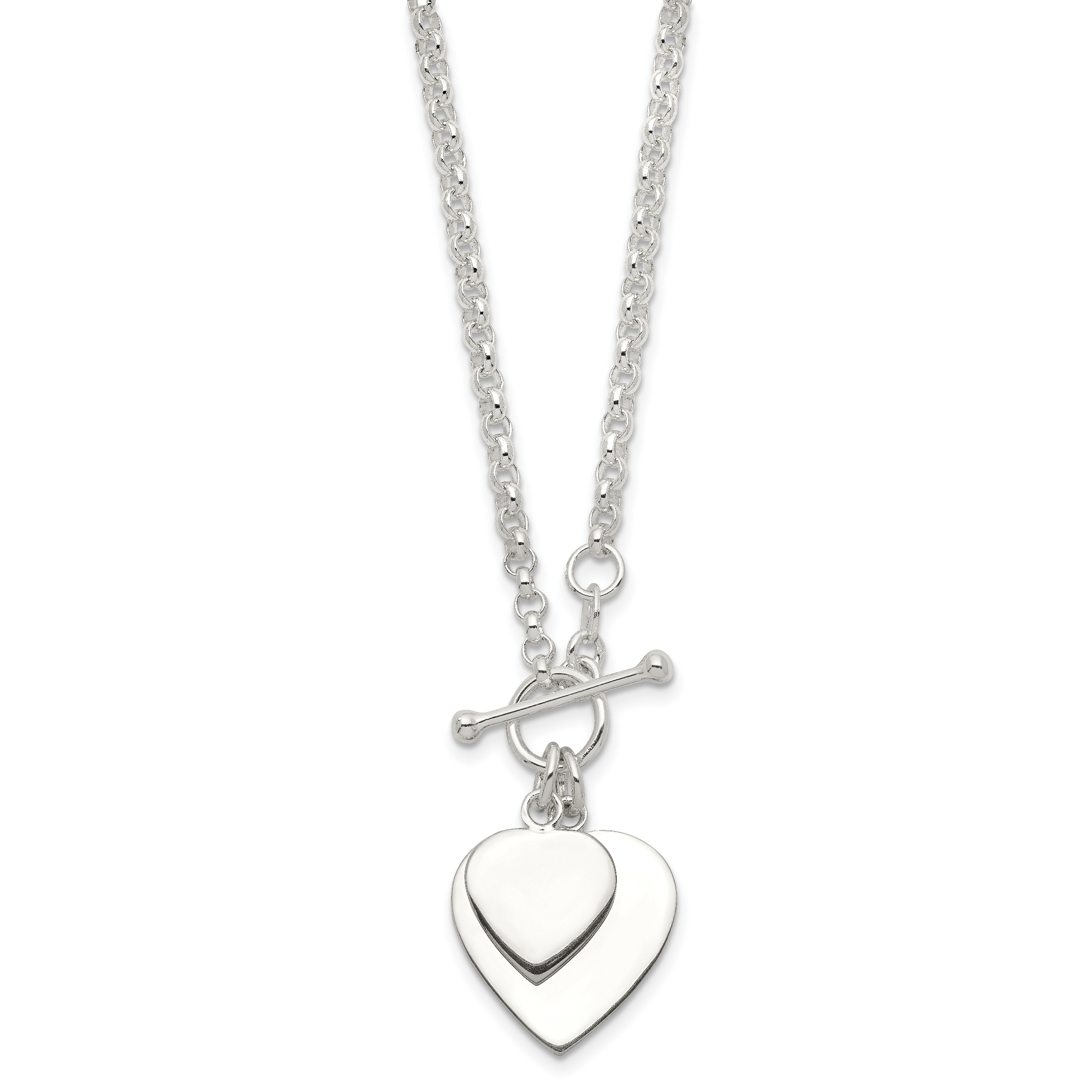 Sterling Silver Engraveable Double Heart Toggle Necklace Secondary image