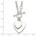 Sterling Silver Engraveable Double Heart Toggle Necklace
