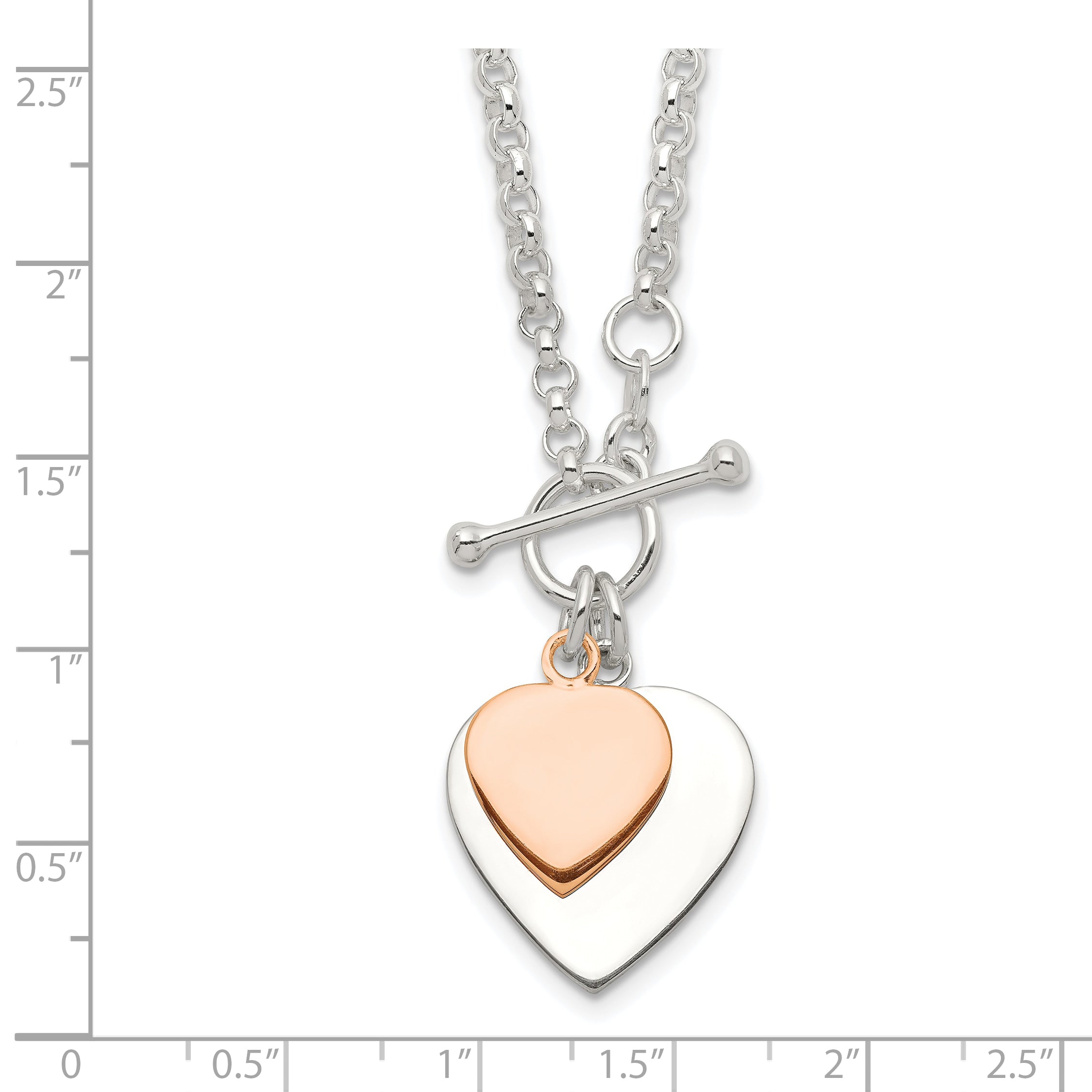 Sterling Silver With Rose gold-plat Engraveable Double Heart Toggle Necklace