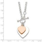 Sterling Silver With Rose gold-plat Engraveable Double Heart Toggle Necklace