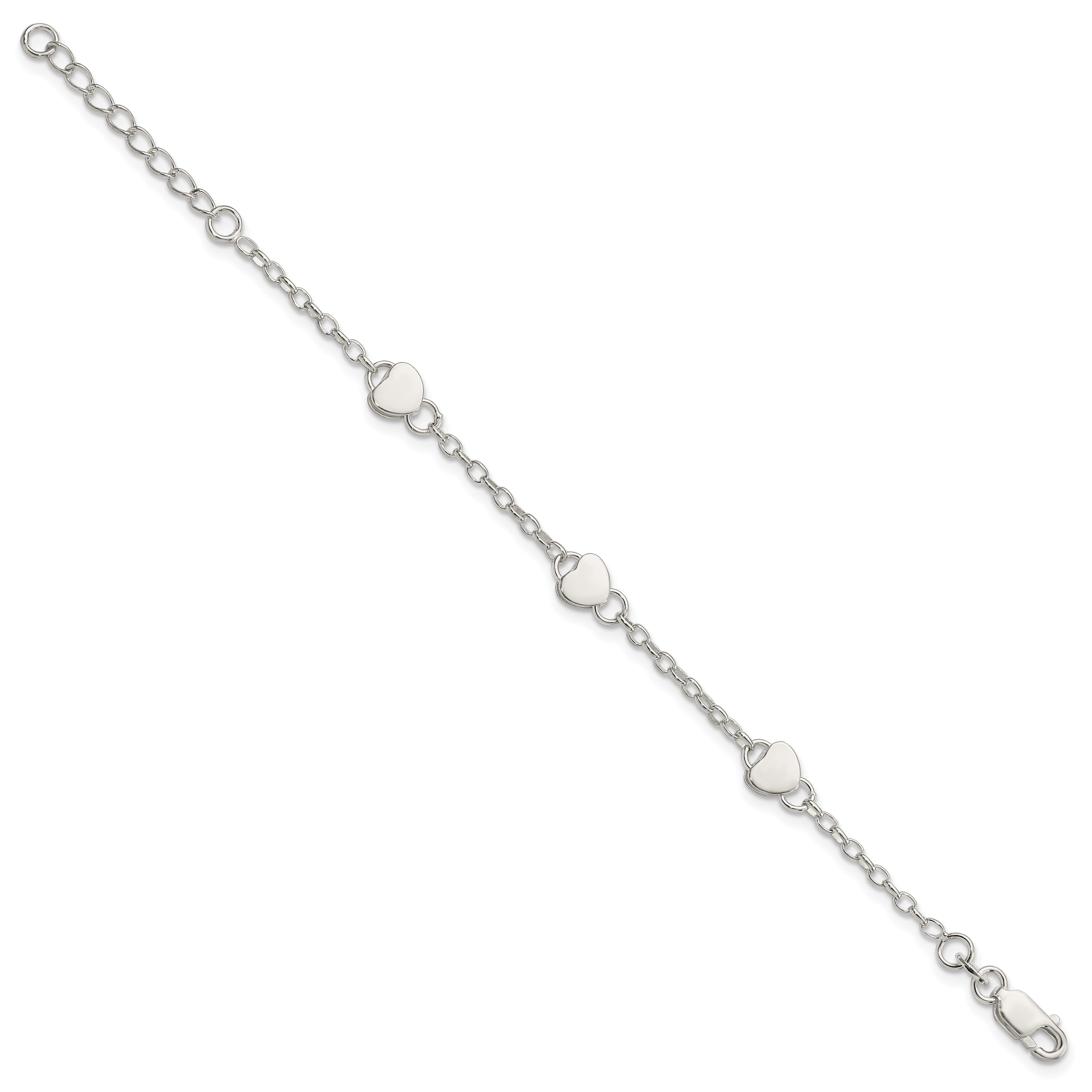 Sterling Silver Heart Childs 6 Inch Plus 1 Inch Ext. Bracelet