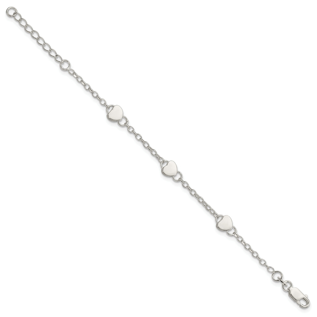 Sterling Silver Heart Childs 6 Inch Plus 1 Inch Ext. Bracelet