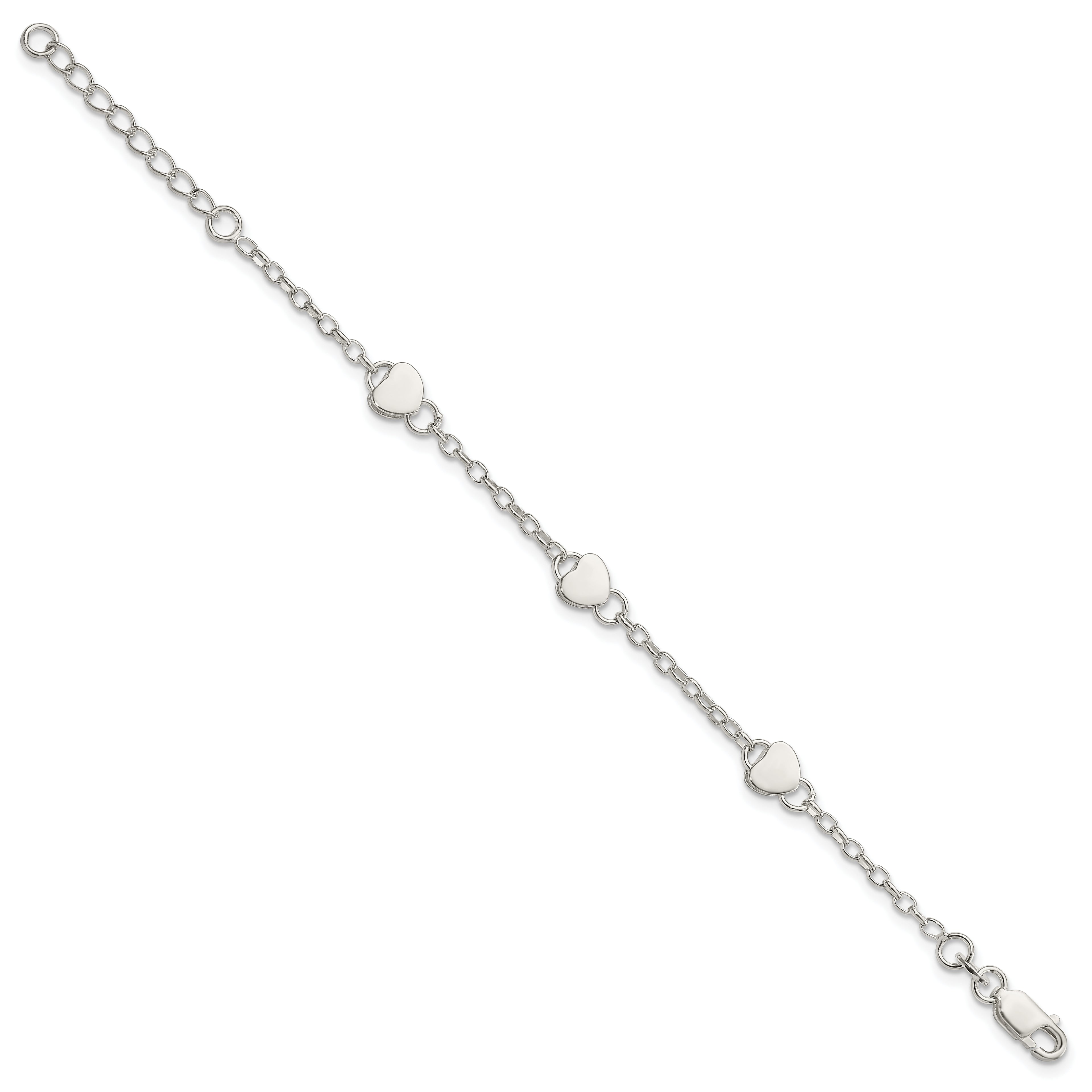 Sterling Silver Heart Childs 6 Inch Plus 1 Inch Ext. Bracelet