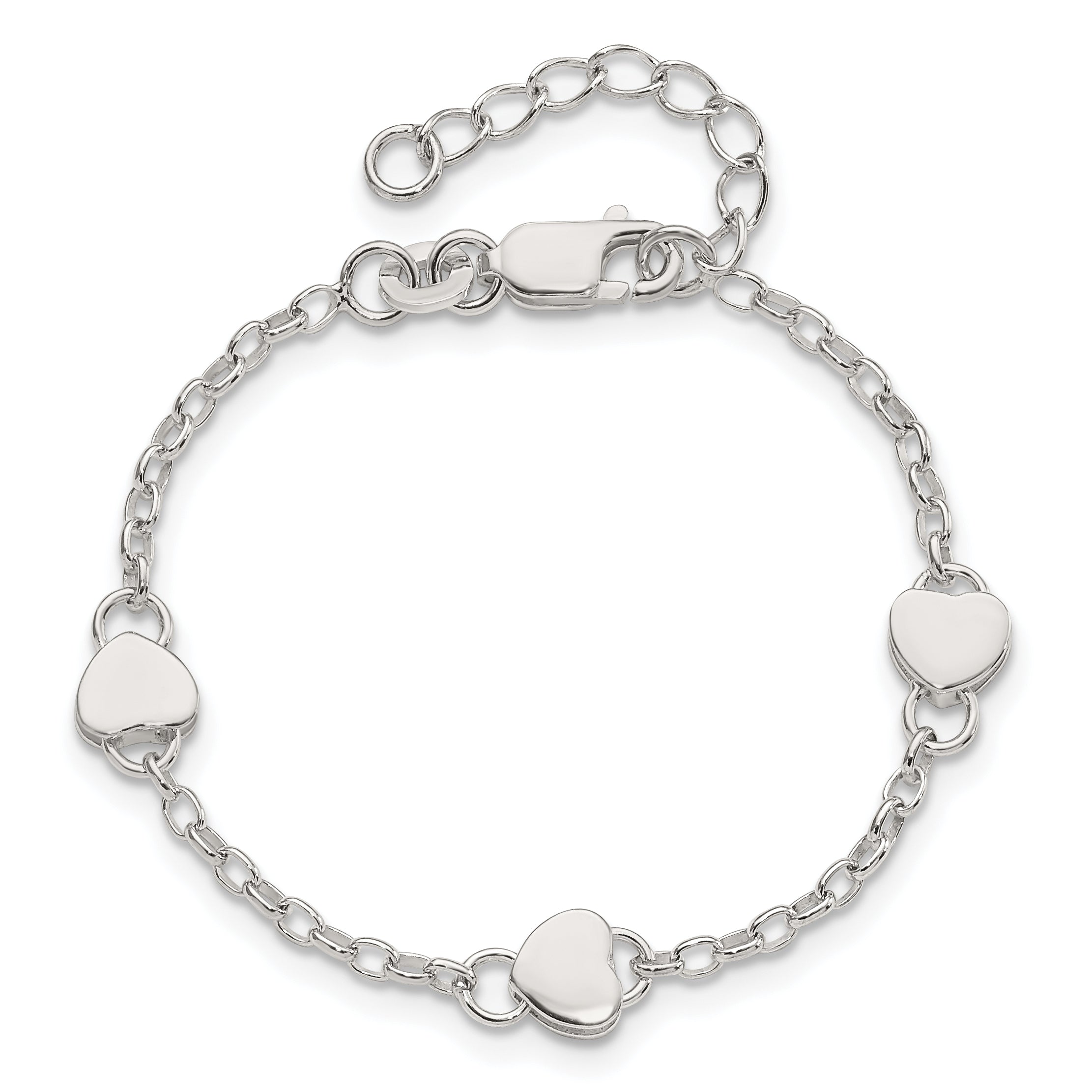 Sterling Silver Heart Childs 6 Inch Plus 1 Inch Ext. Bracelet