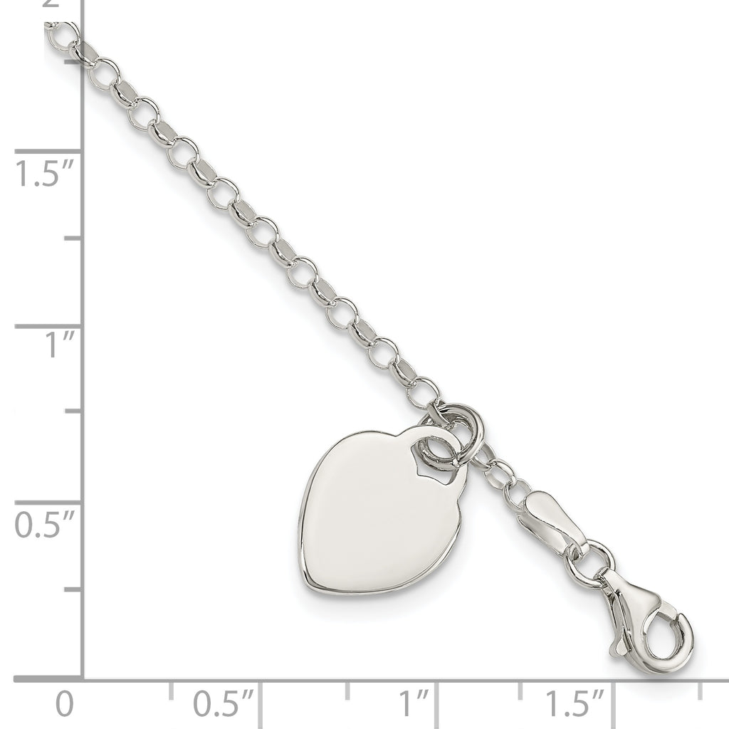 Sterling Silver Engraveable Heart 6 in Childs Bracelet