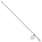 Sterling Silver Rhodium-plated Engravable 12mm Heart Charm Cable Link 6 inch Bracelet