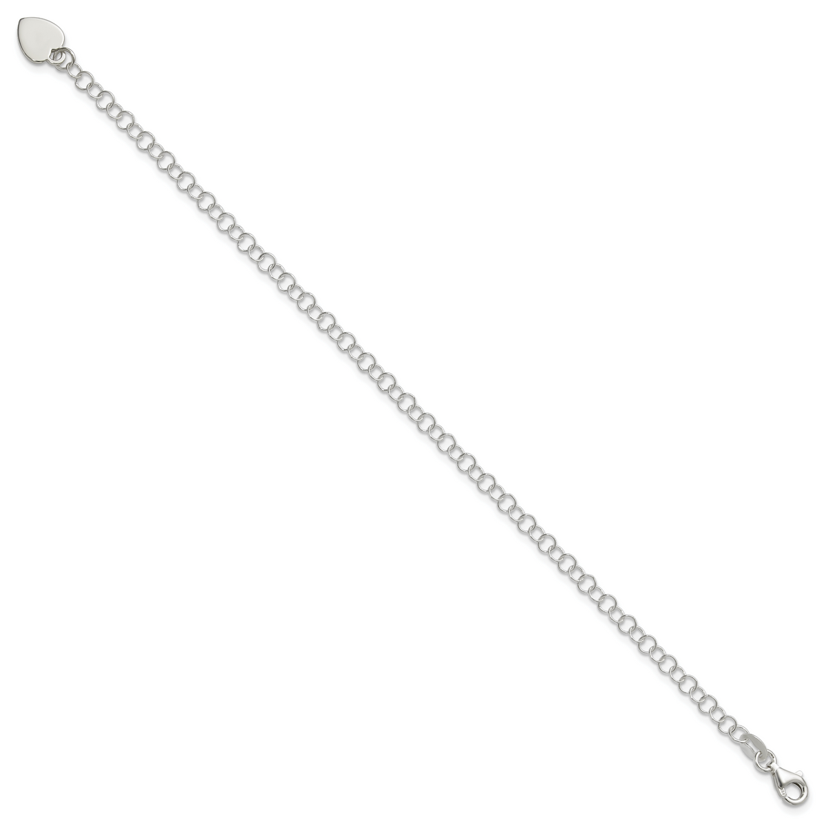 Sterling Silver Round Link with Heart Dangle Charm 7.25 Inch Bracelet