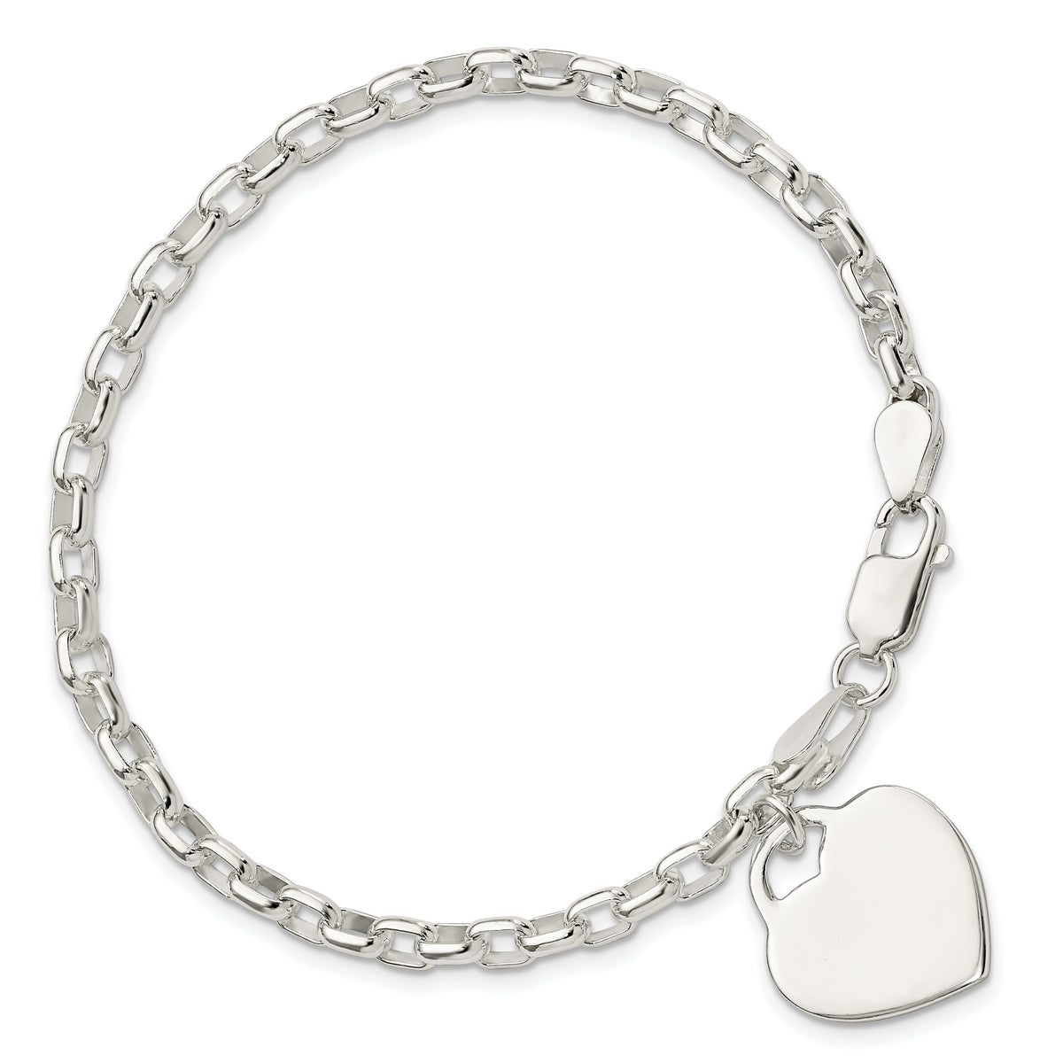 Sterling Silver Engravable 18mm Heart Charm Cable Link 8.5 inch Bracelet