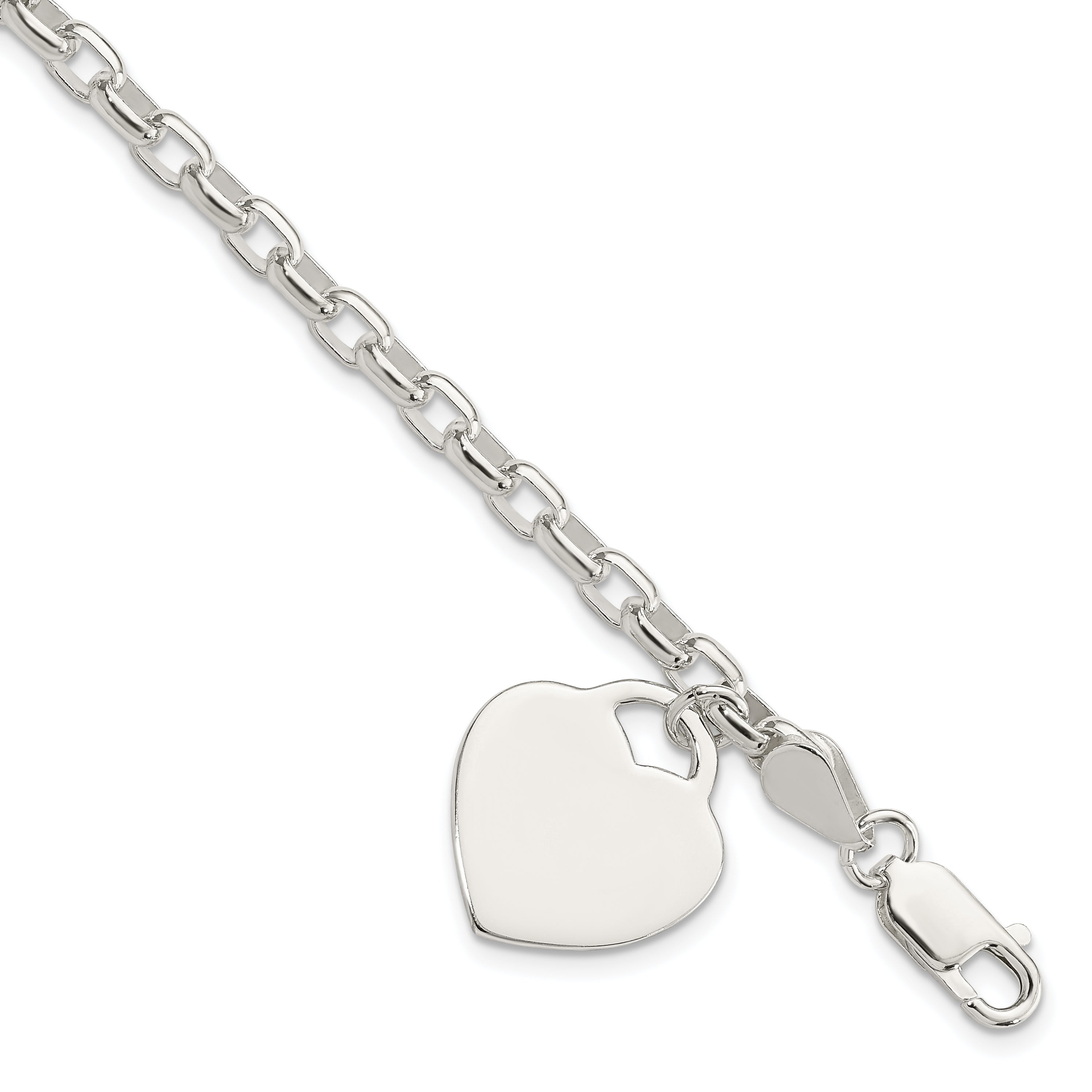 Sterling Silver 1.9mm Engraveable Heart Charm Bracelet Main image