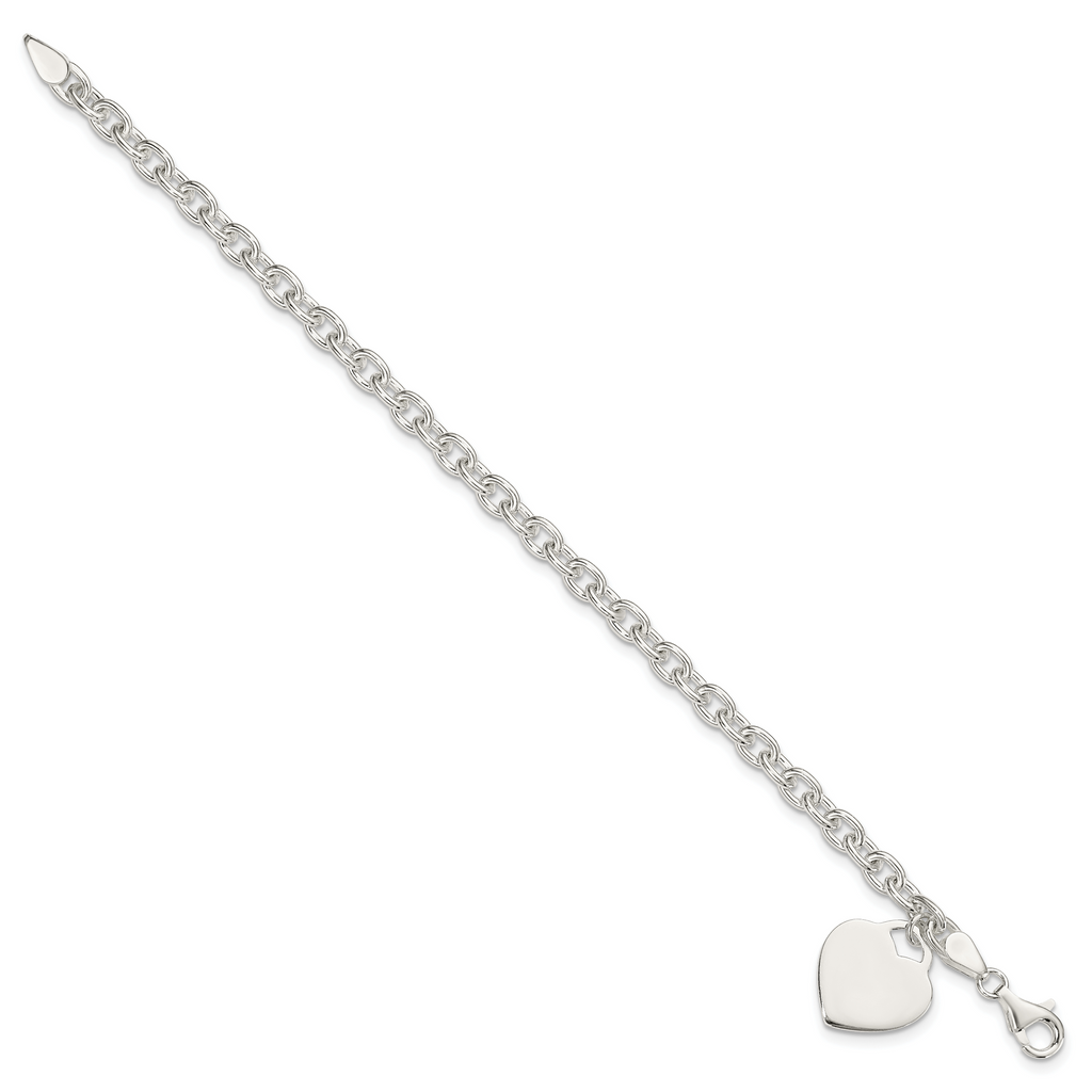 Sterling Silver 1.5mm Engraveable Heart Charm Bracelet