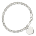Sterling Silver Engravable 18mm Heart Charm Rolo Link 8.5 inch Bracelet