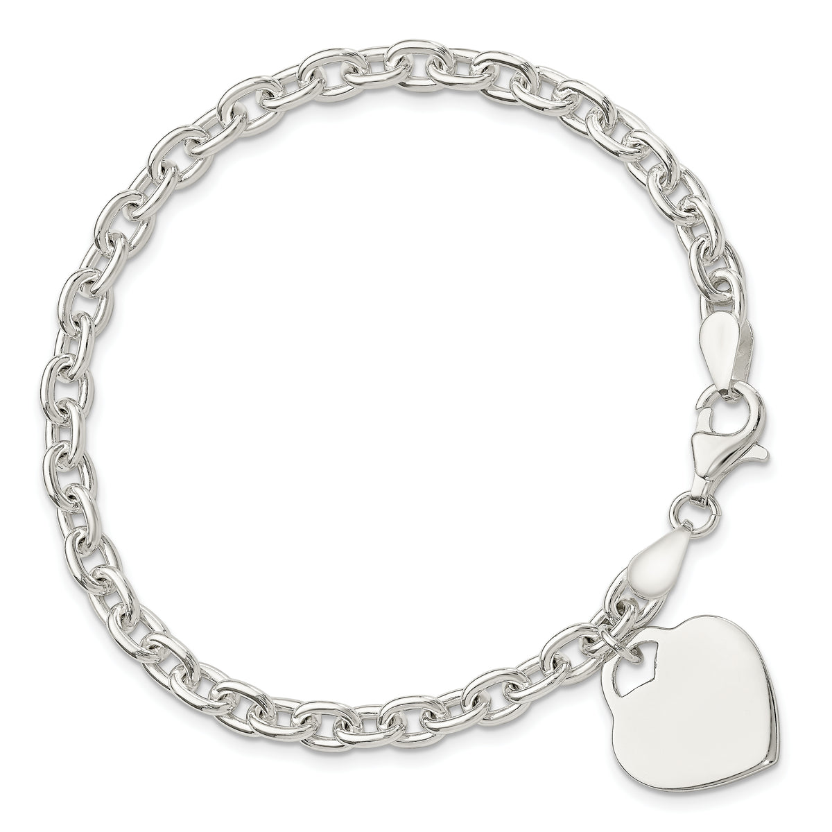 Sterling Silver Engravable 18mm Heart Charm Rolo Link 8.5 inch Bracelet