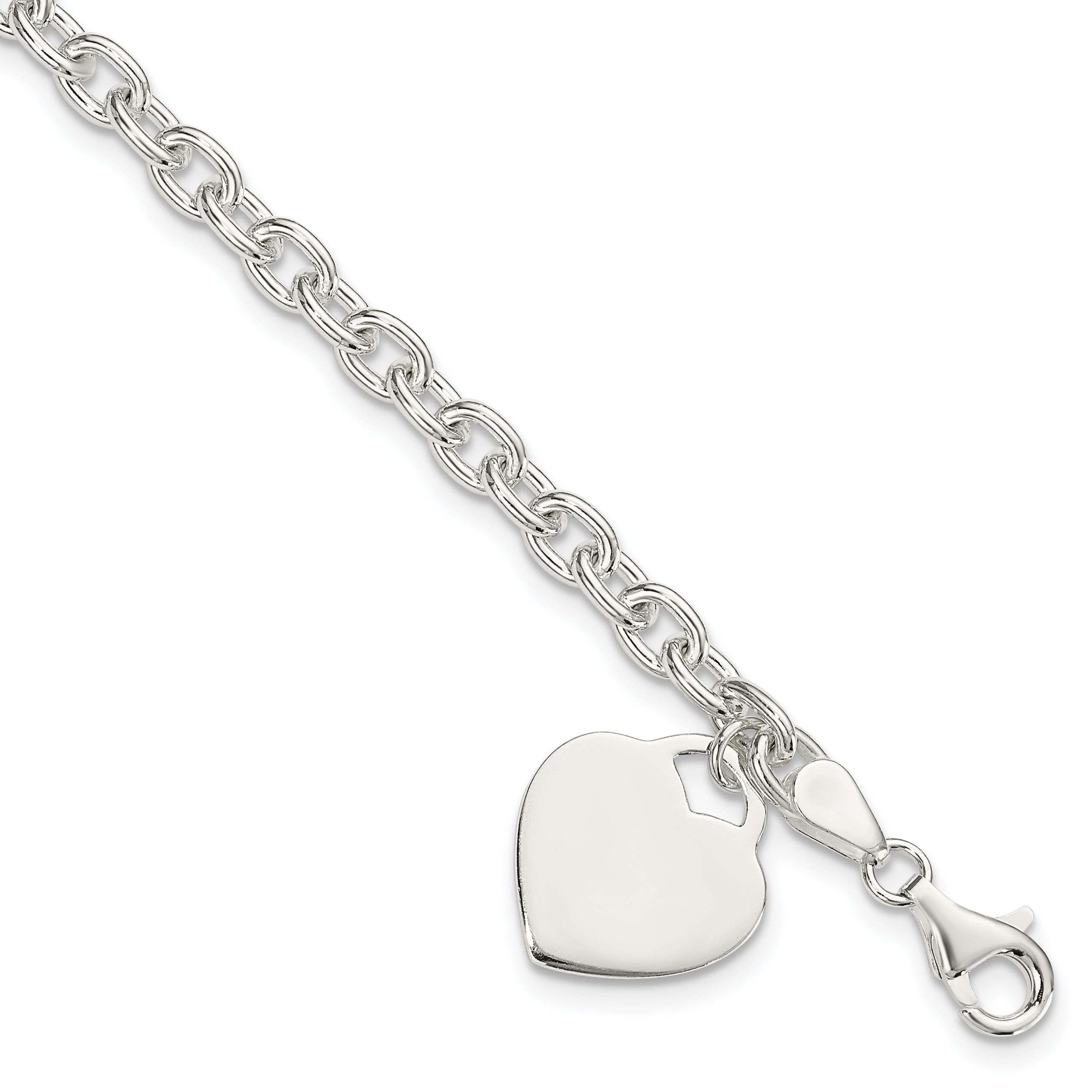 Sterling Silver 1.5mm Engraveable Heart Charm Bracelet Main image